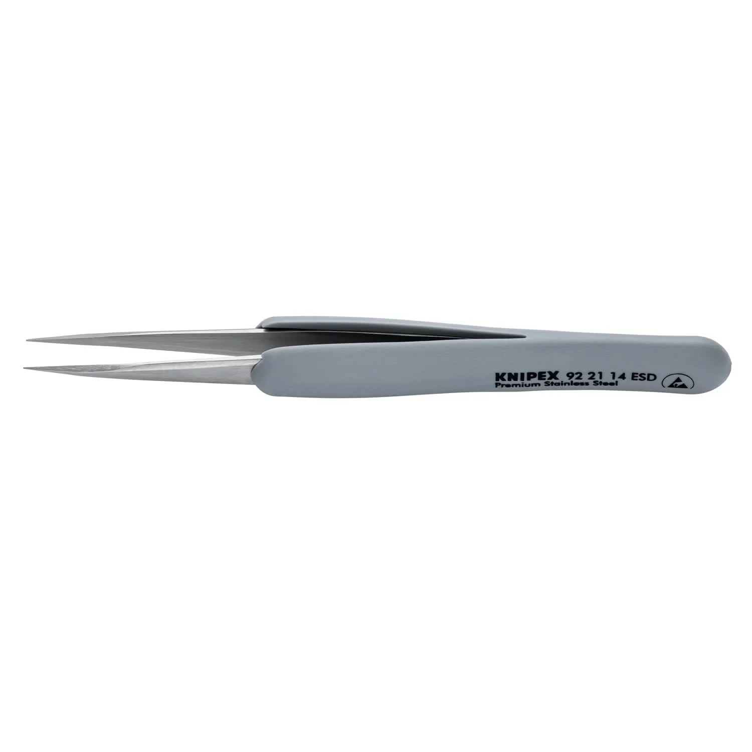 Knipex 92 21 14 ESD Premium Stainless Steel Precision Tweezers-Pointed Tips-ESD Rubber Handles - Image 1