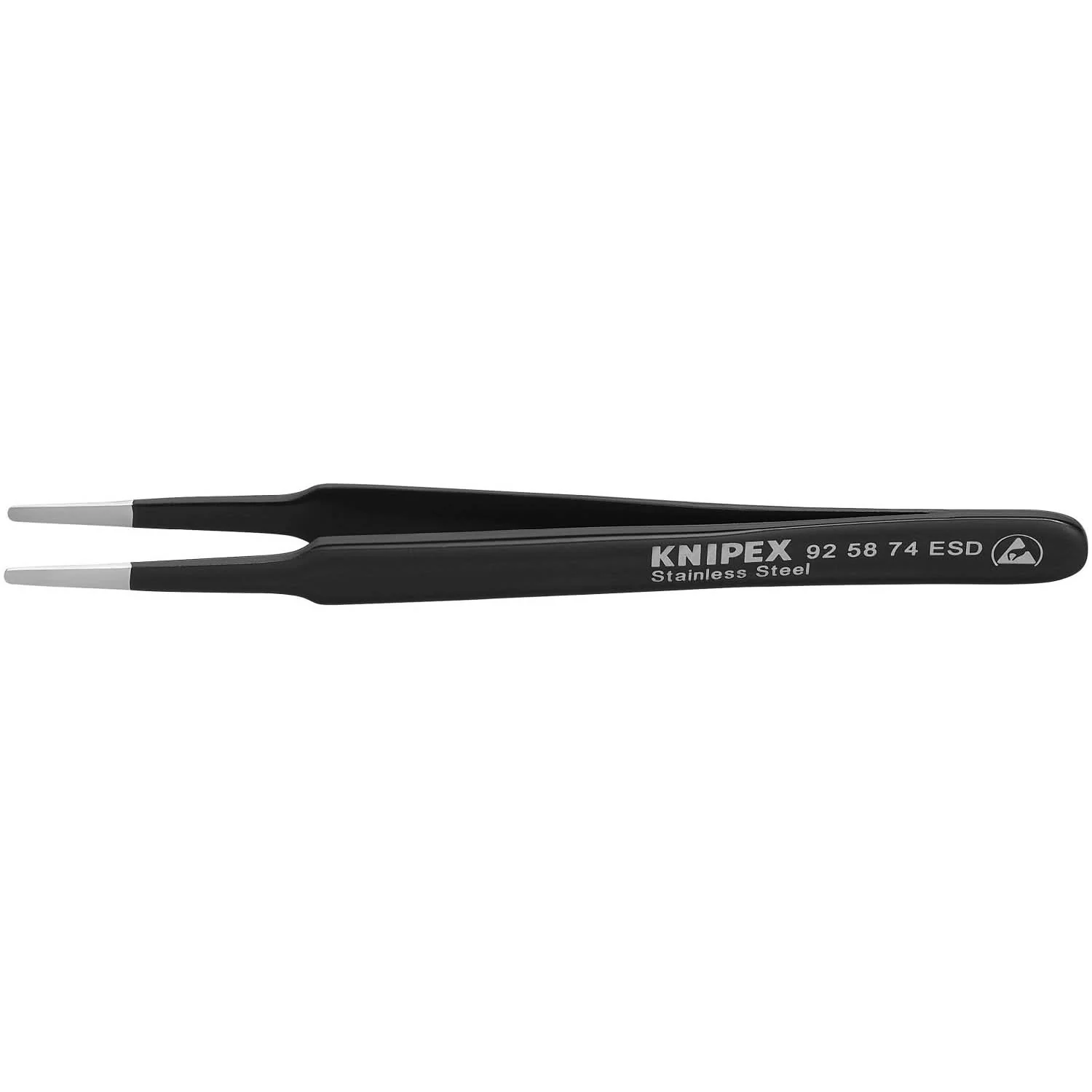 Knipex 92 58 74 ESD Stainless Steel Gripping Tweezers-Blunt Tips-ESD - Image 1