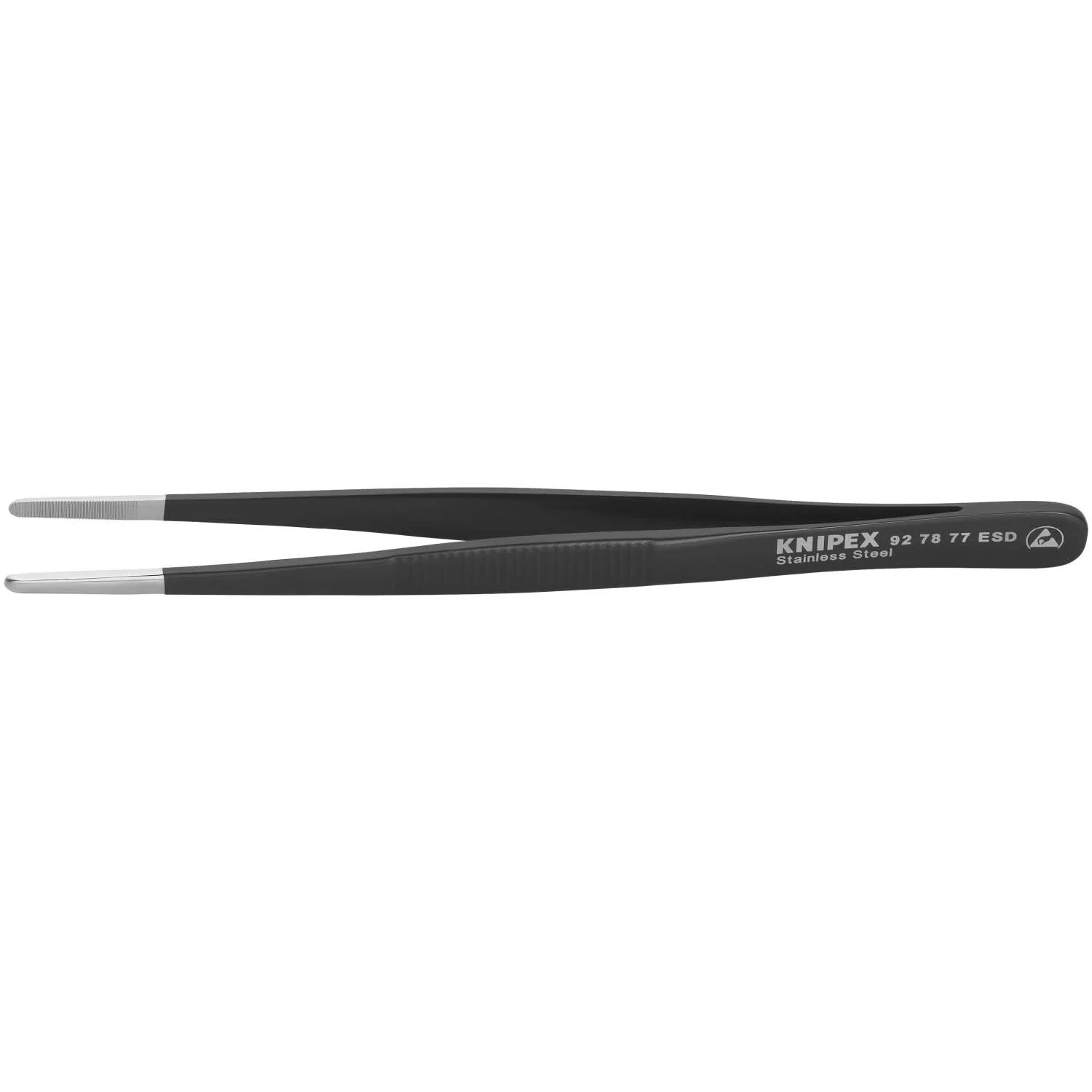 Knipex 92 78 77 ESD Stainless Steel Gripping Tweezers Blunt Tips-ESD - Image 1
