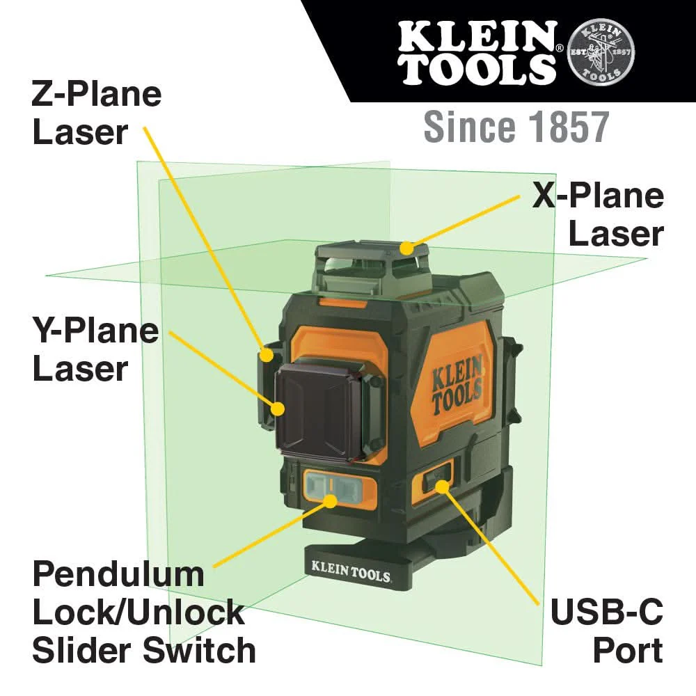 Klein Tools 93PLL Rechargeable Self-Leveling Green Planar Laser Level - Image 2