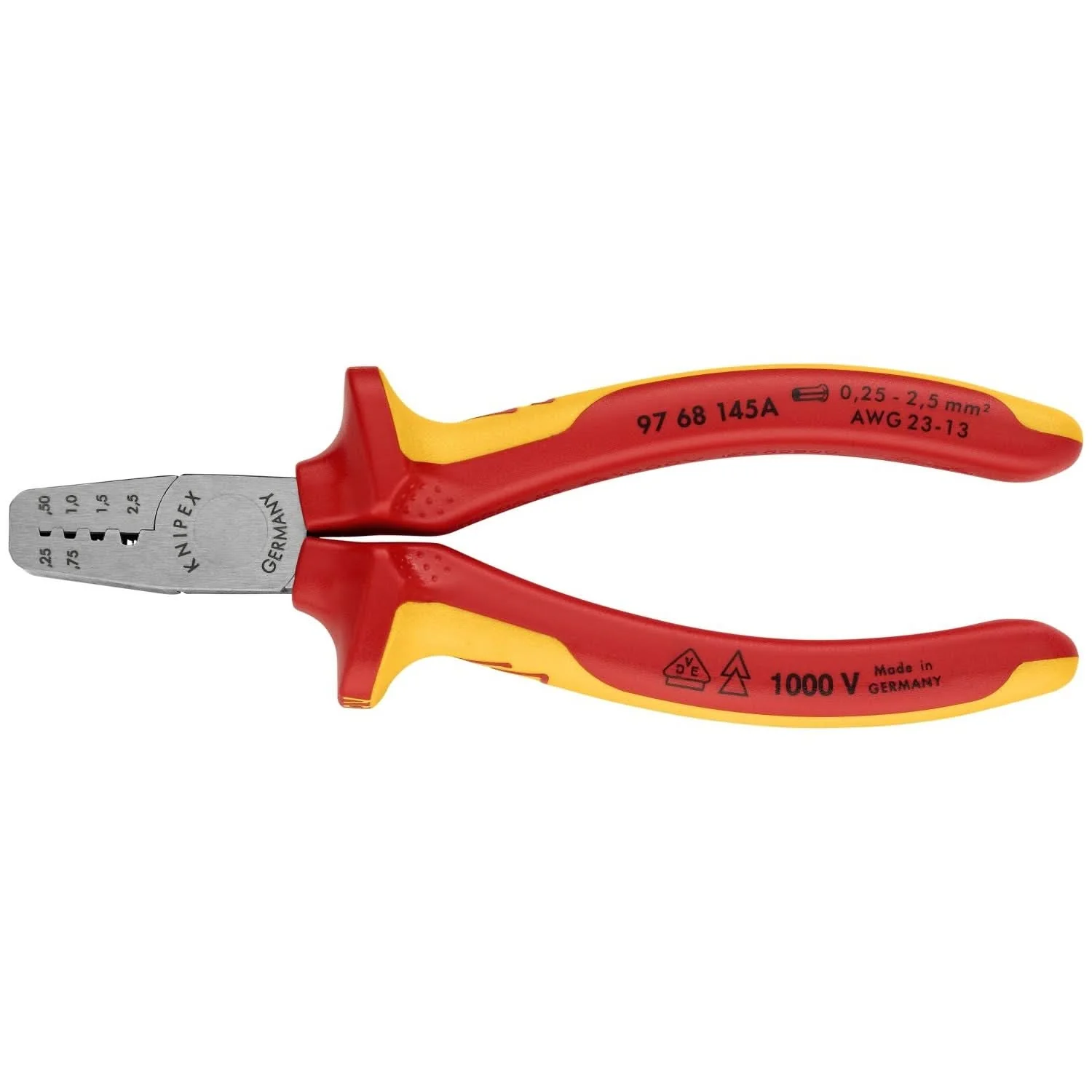 Knipex 97 68 145 A Crimping Pliers for Wire Ferrules-1000V Insulated - Image 1