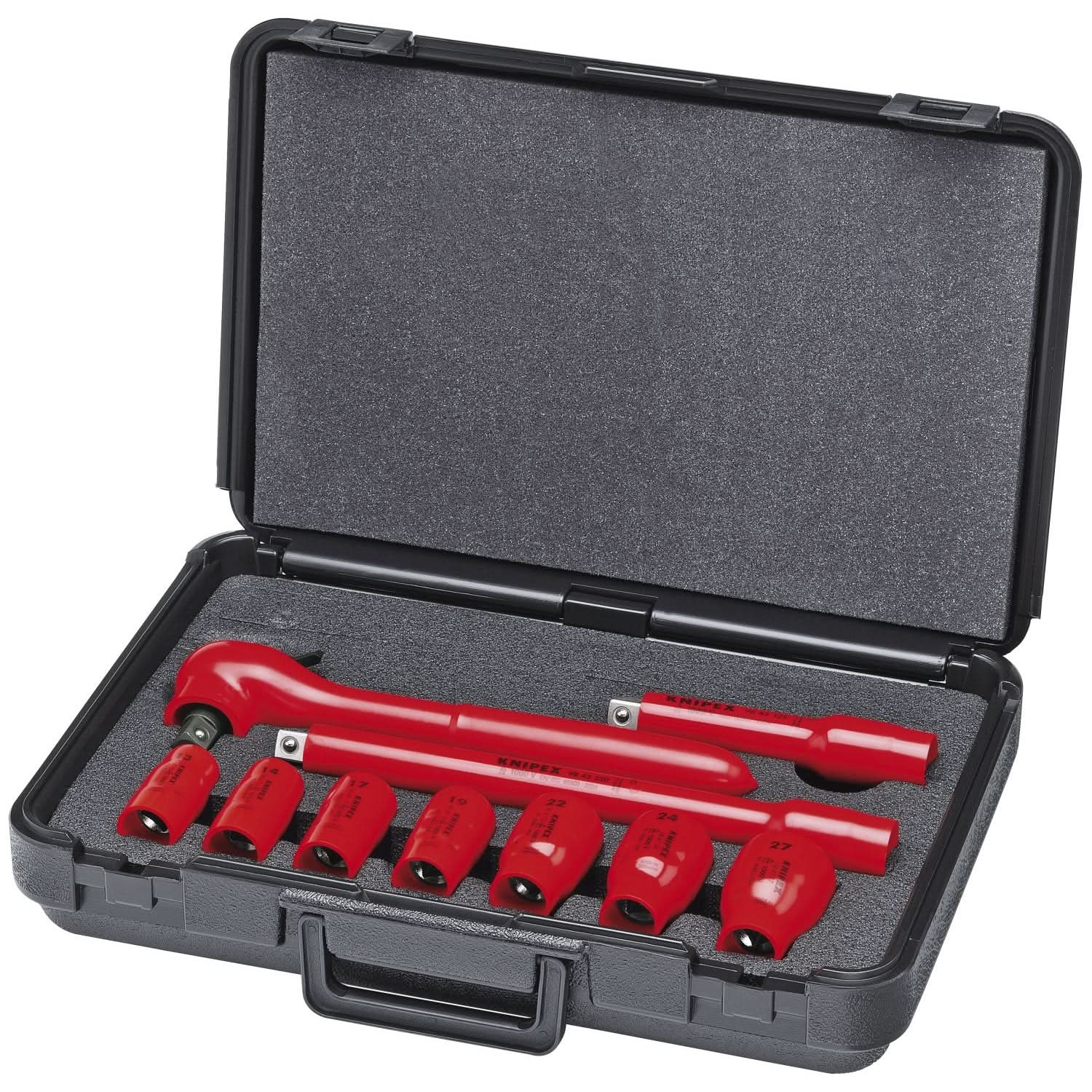 Knipex 98 99 11 S6 10 Pc Socket Set, 1/2" Drive, Metric-1000V Insulated - Image 1