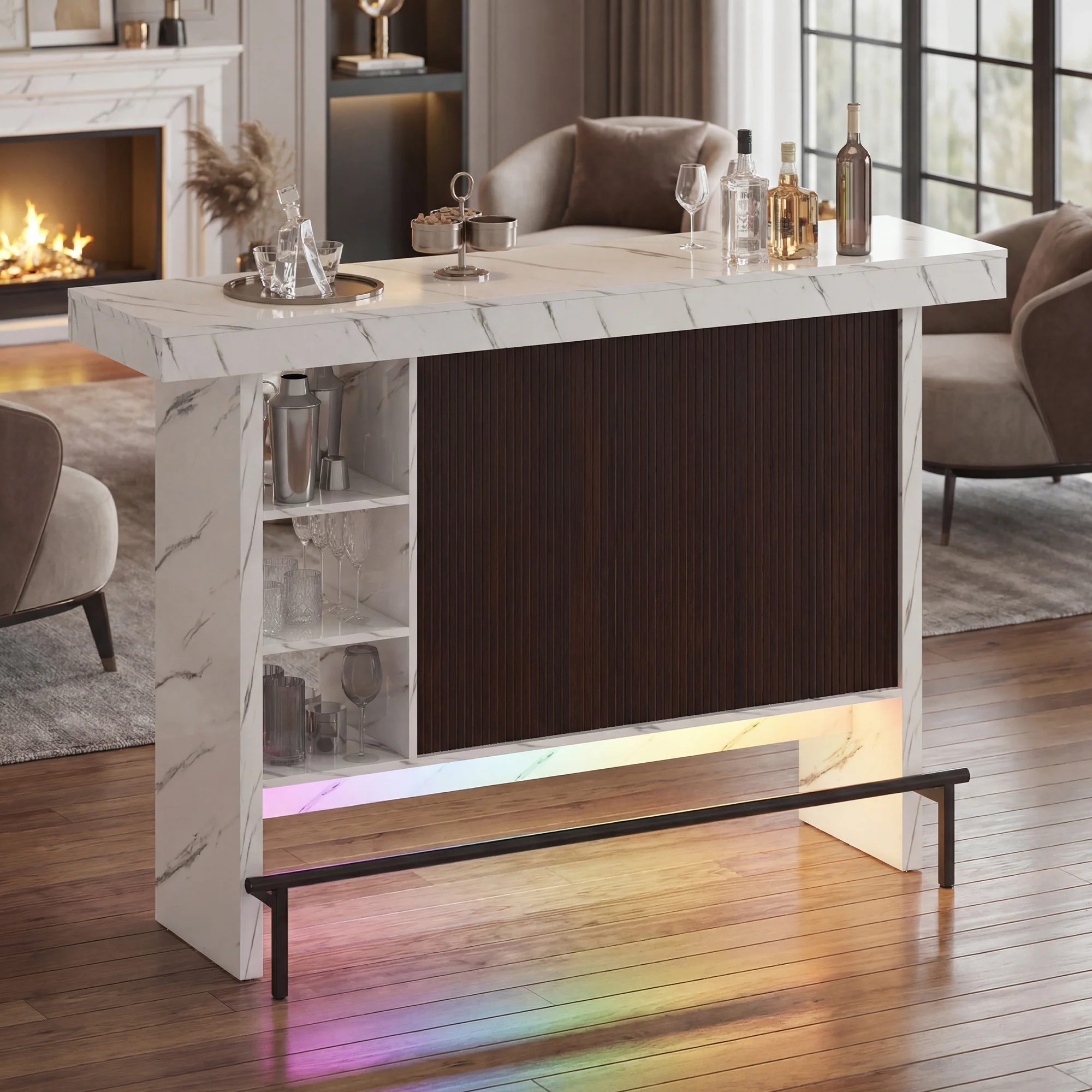 Advwin 62" Modern Home Bar Table w/ LED Lighting - Image 2