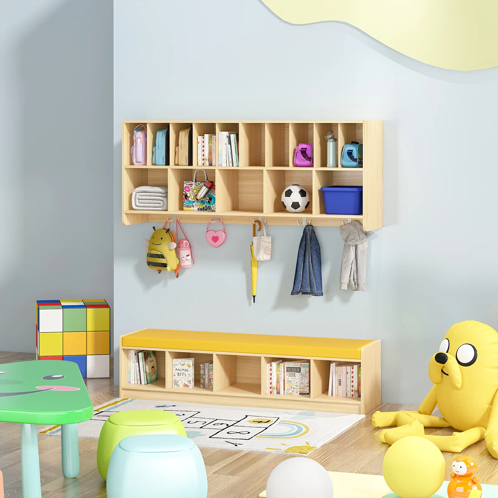 Advwin Wall-Mounted Diaper Storage w/Bench