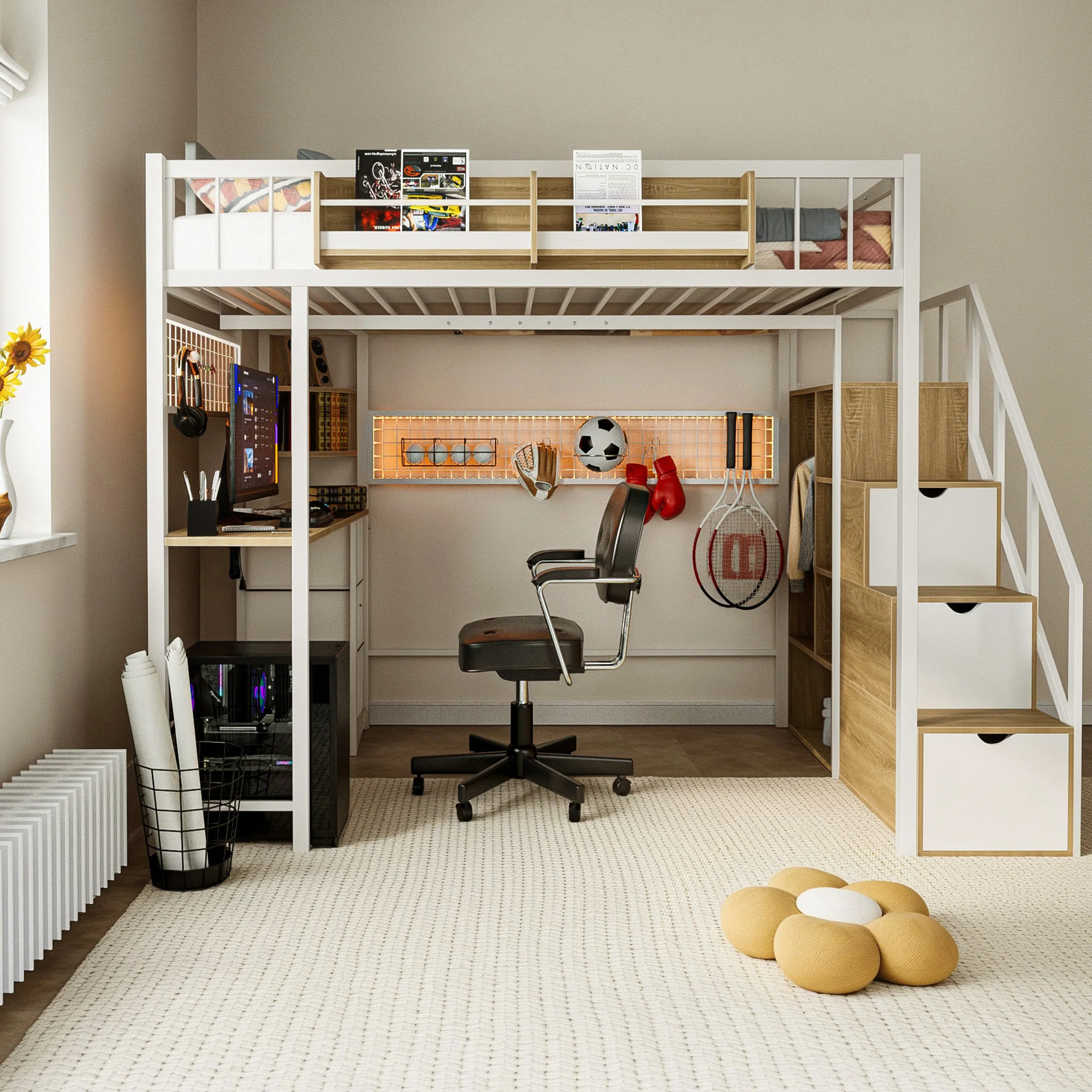 Advwin Loft Bed with Desk and Stairs (Low Stock) - Image 2