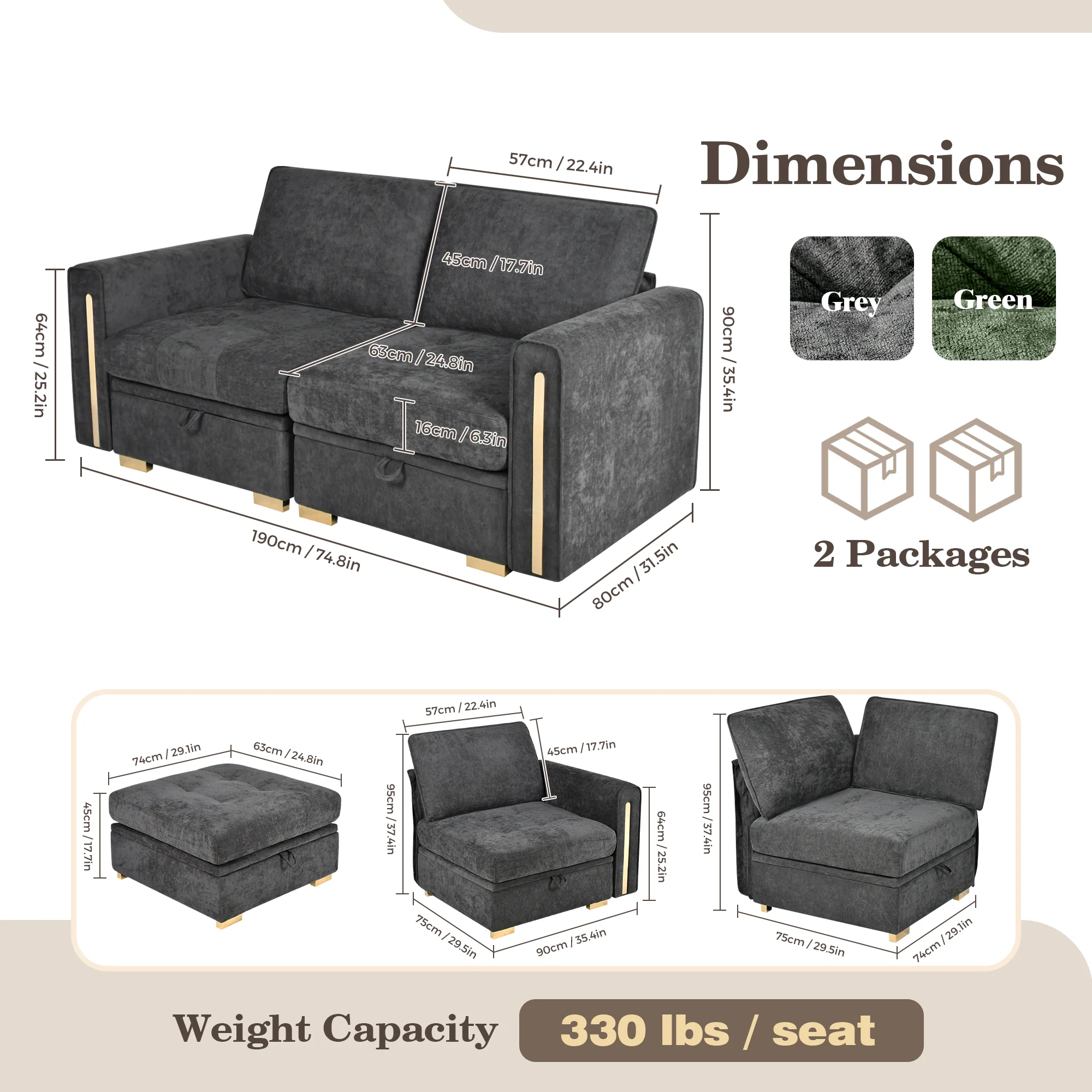 Advwin Oversized Modular Chenille Sofa with Storage - Image 3
