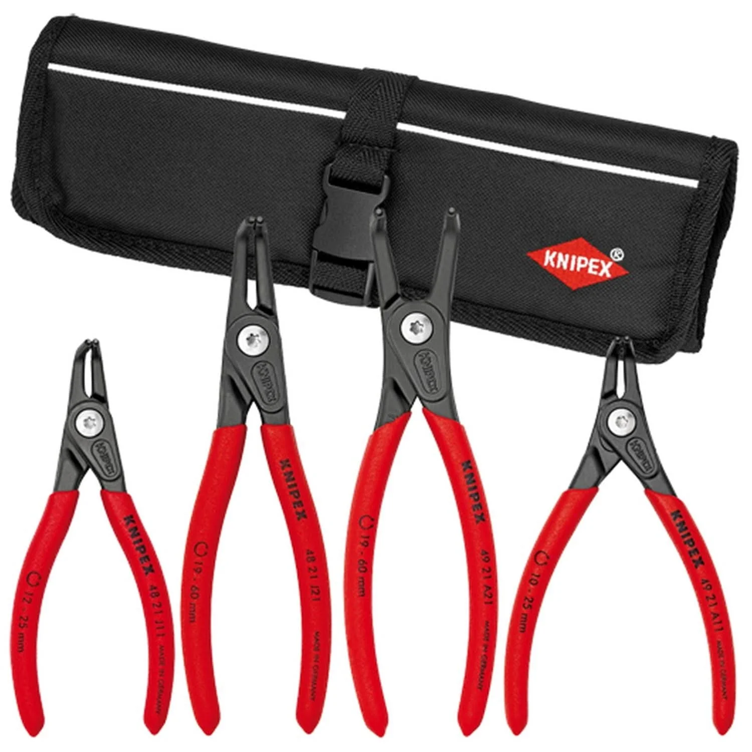 Knipex 9K 00 80 20 US 4 Pc Angled Precision Snap Ring Pliers Set In Tool Roll - Image 1