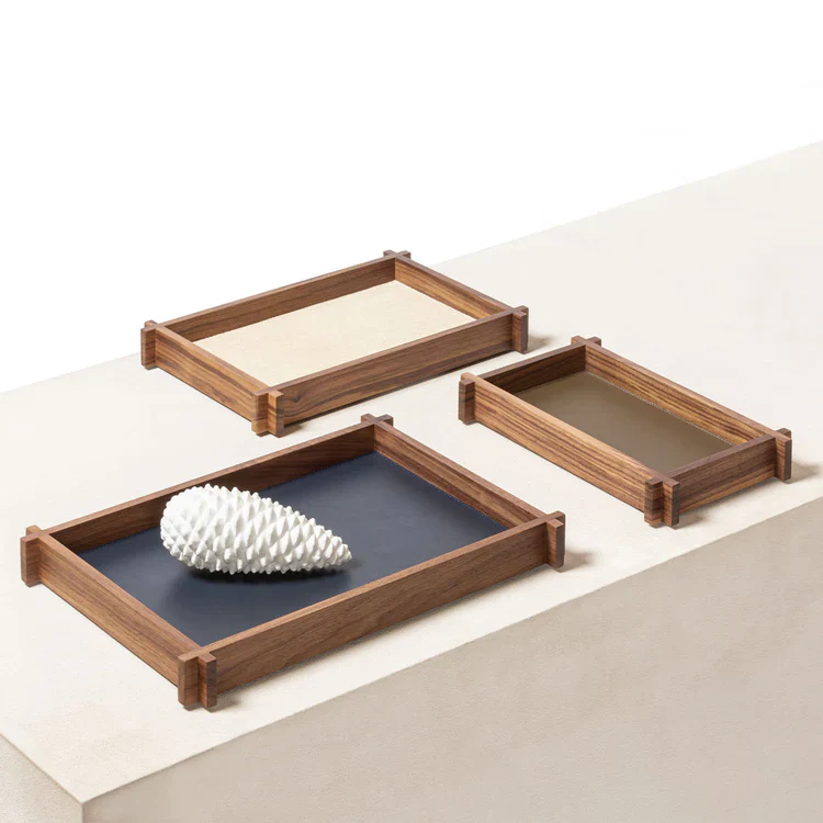 GIOBAGNARA | STRUCTURA LEATHER AND WOOD LONG RECTANGULAR TRAY LARGE #2| $585.00 - Image 3
