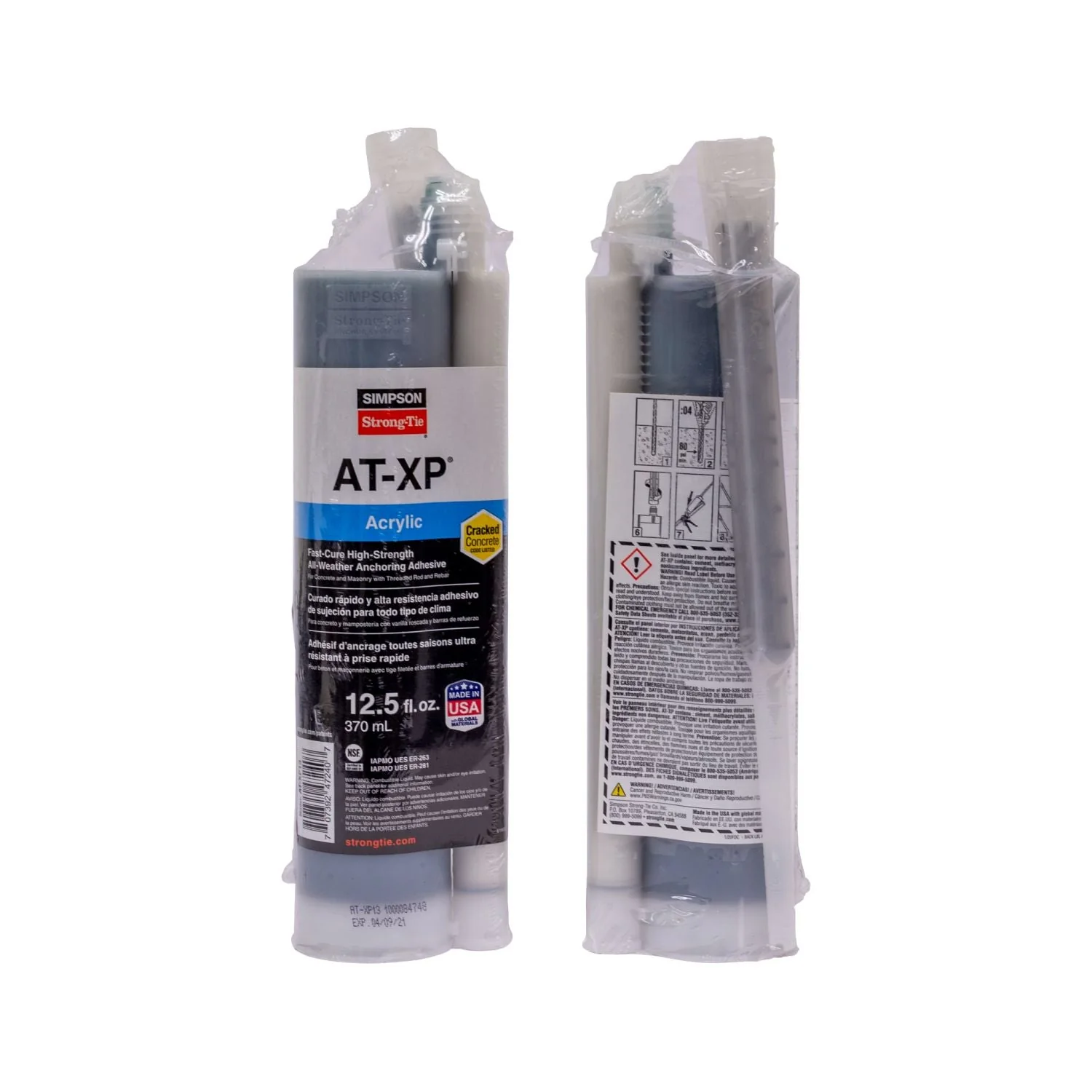 Simpson Strong-Tie AT-XP 12.5-oz. High-Strength Acrylic Anchoring Adhesive Cartridge w/ Nozzle (AT-XP13) - Image 2