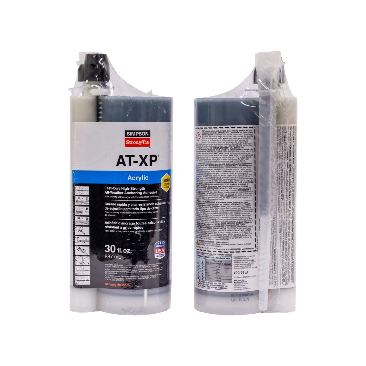 Simpson Strong-Tie AT-XP 30-oz. High-Strength Acrylic Anchoring Adhesive Cartridge w/ Nozzle (AT-XP30) - Image 2