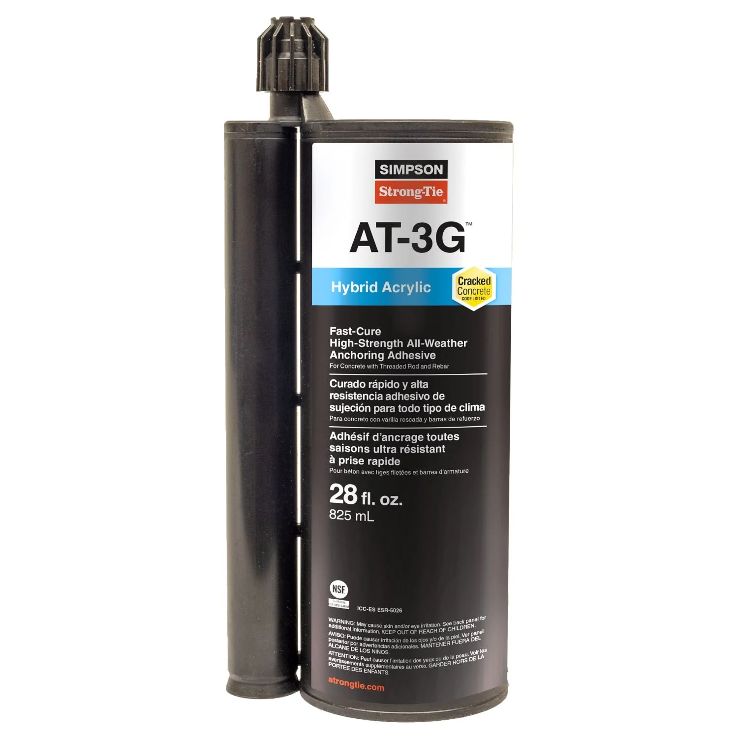 Simpson Strong-Tie AT3G30 AT-3G 28-oz. High-Strength Acrylic Anchoring Adhesive Cartridge w/ Nozzle - Image 2