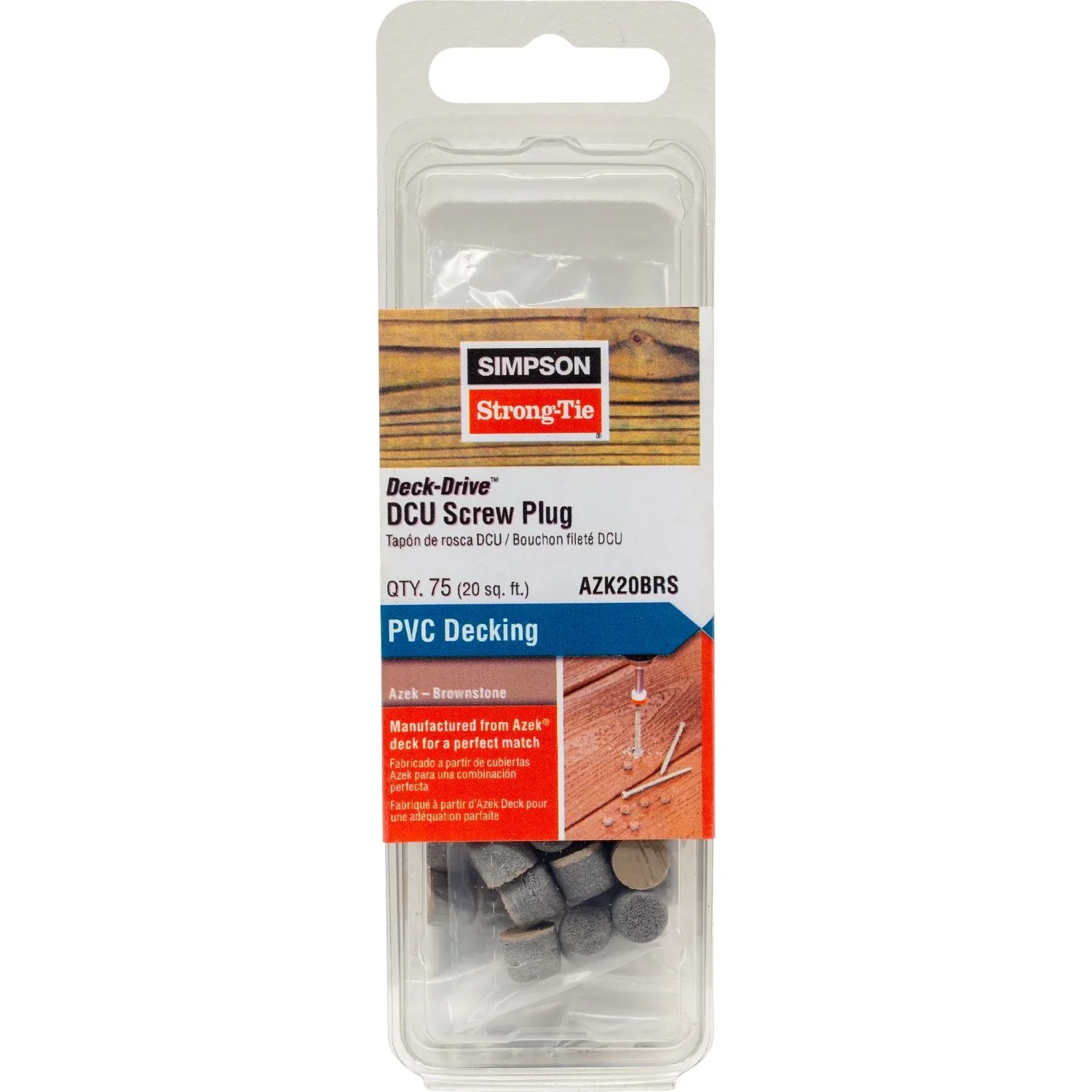 Simpson Strong-Tie AZK20BRS Deck-Drive DCU Screw Plug,  Azek Brownstone, 75-Pack - Image 2