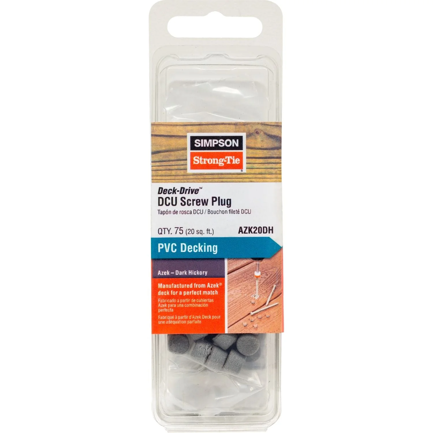 Simpson Strong-Tie AZK20DH Deck-Drive DCU Screw Plug,  Azek Dark Hickory, 75-Pack - Image 2