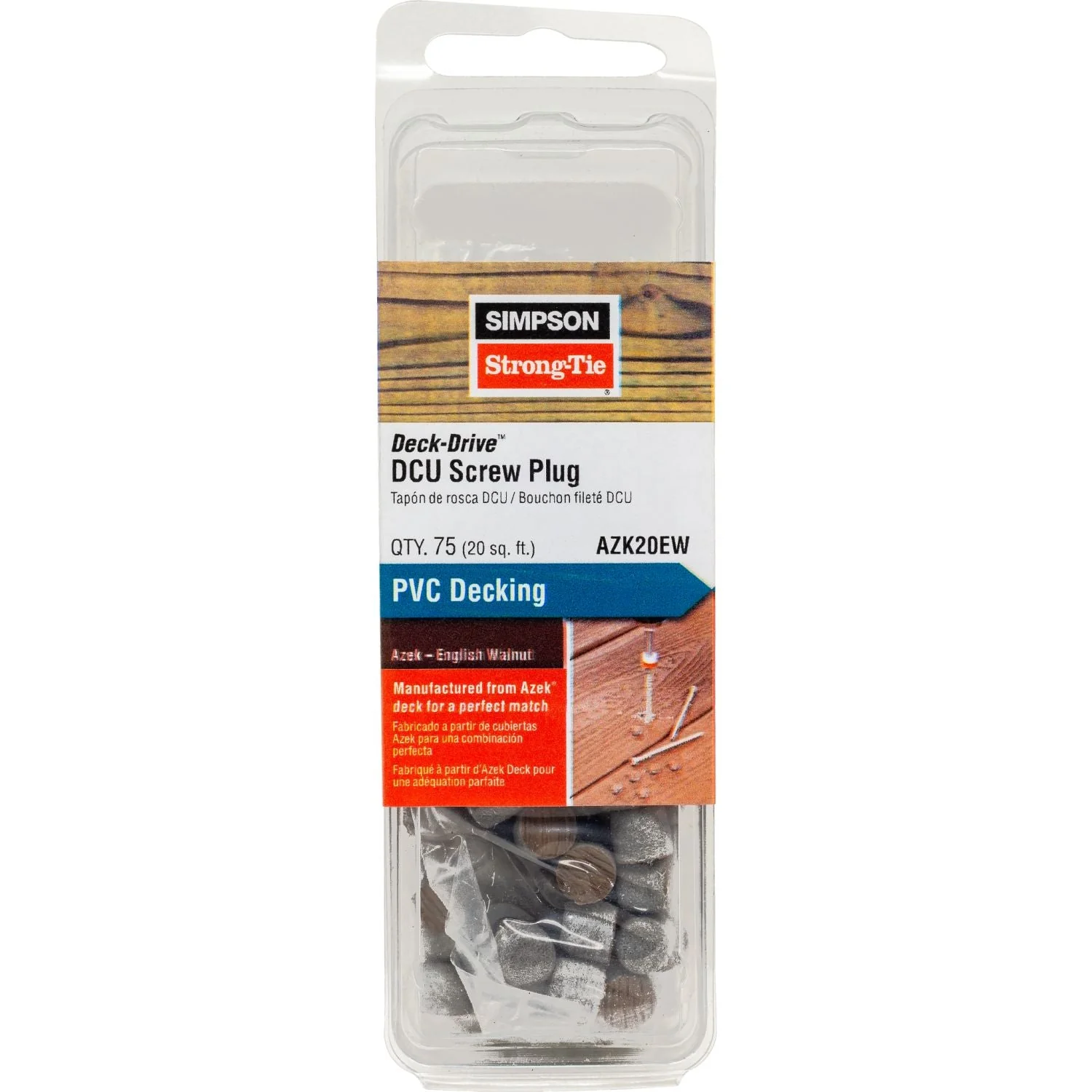Simpson Strong-Tie AZK20EW Deck-Drive DCU Screw Plug,  Azek English Walnut, 75-Pack - Image 2