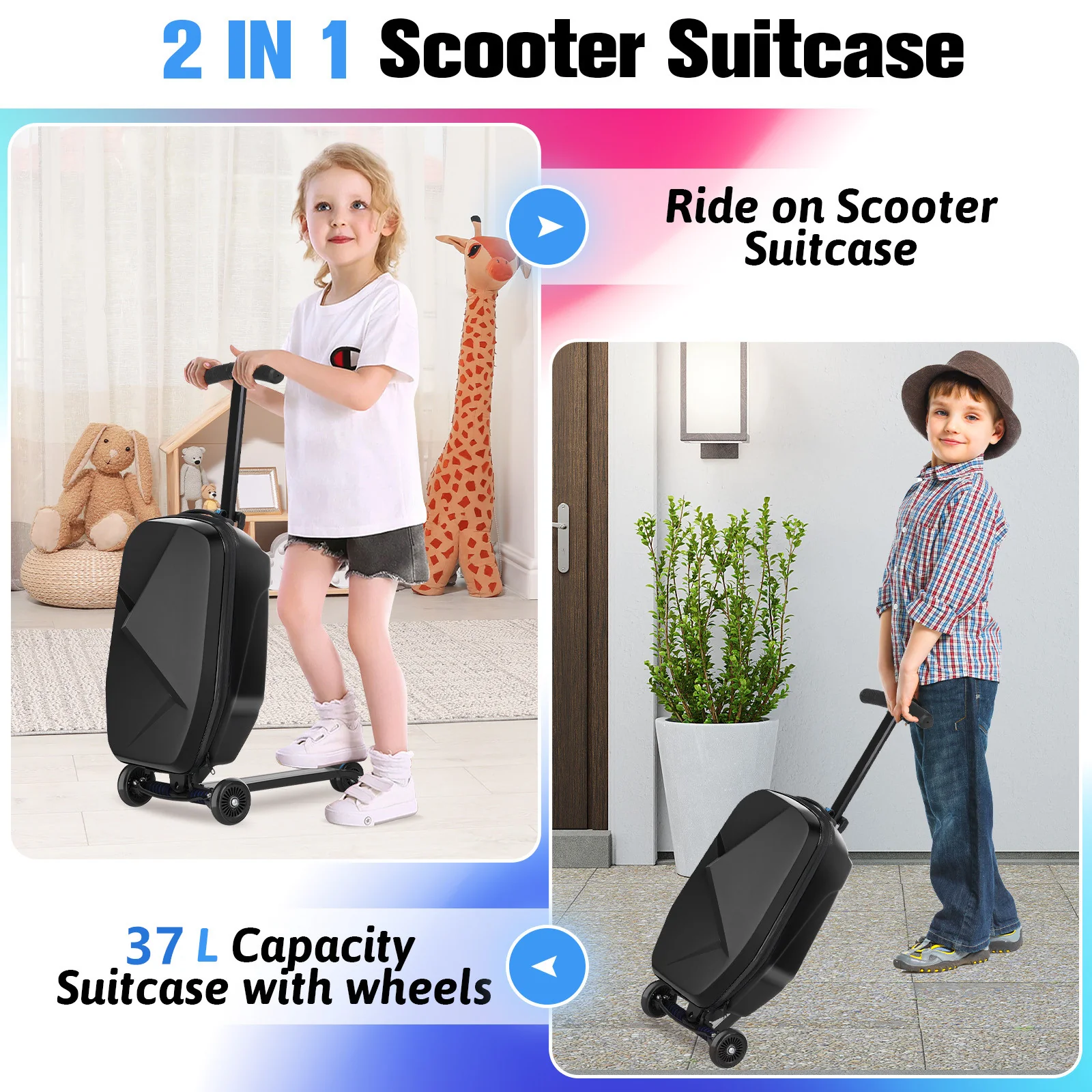 Advwin Foldable Hardshell Scooter Suitcase Black - Image 2