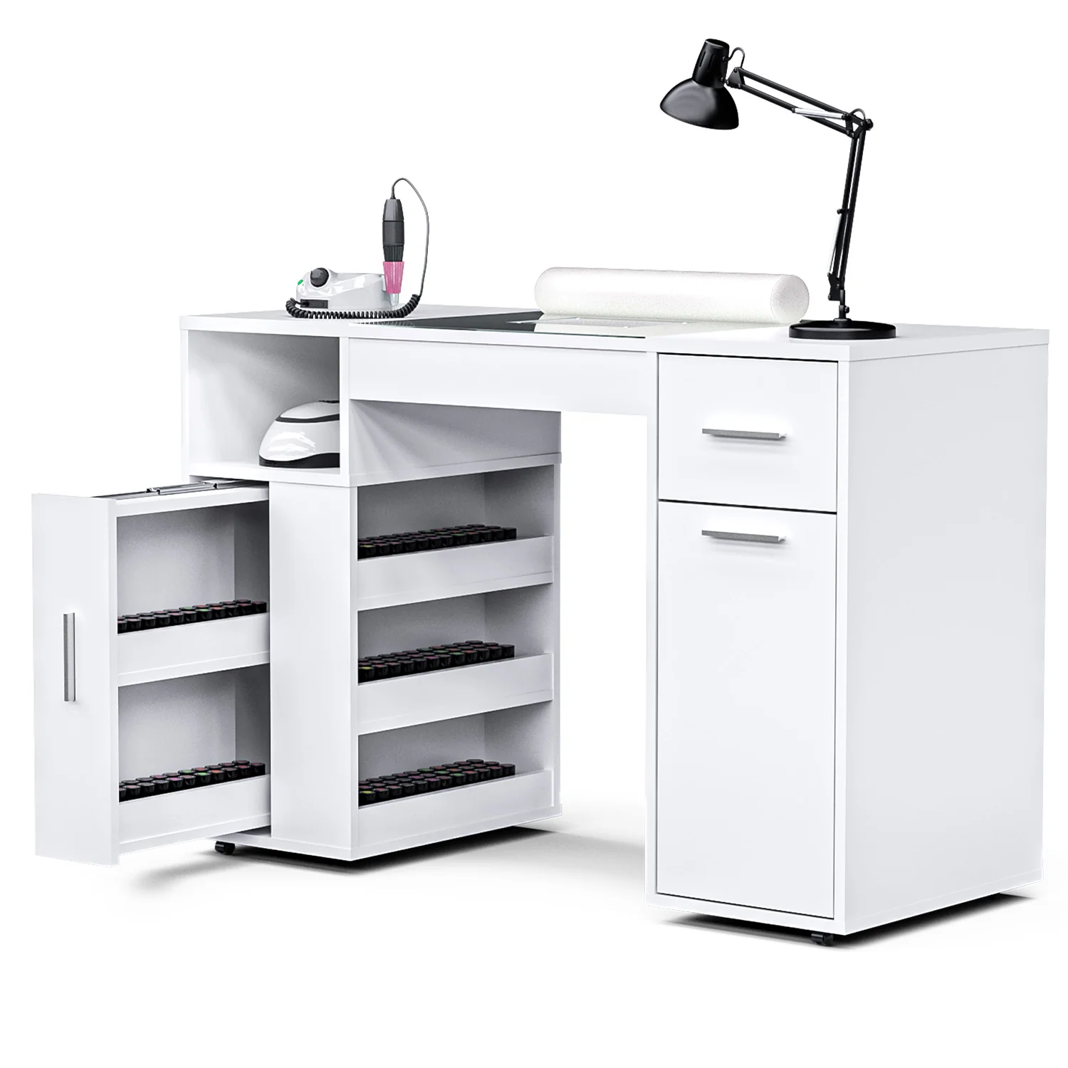 Advwin Nail Desk w/ Acetone-Resistant Glass Table Top - Image 3