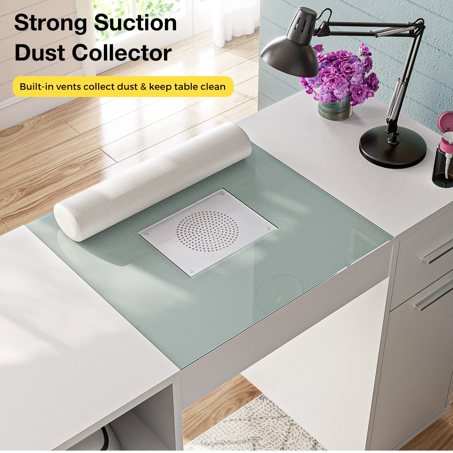 Advwin Nail Desk w/ Acetone-Resistant Glass Table Top - Image 2