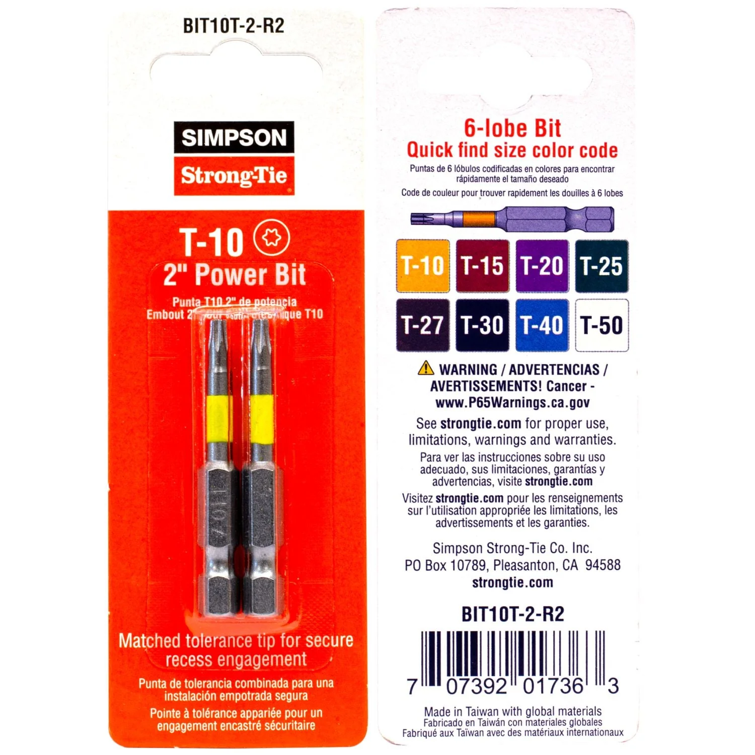 Simpson Strong-Tie BIT10T-2-R2 T10 6-Lobe-Drive 2-in. Power Bit, 2-Pack - Image 2
