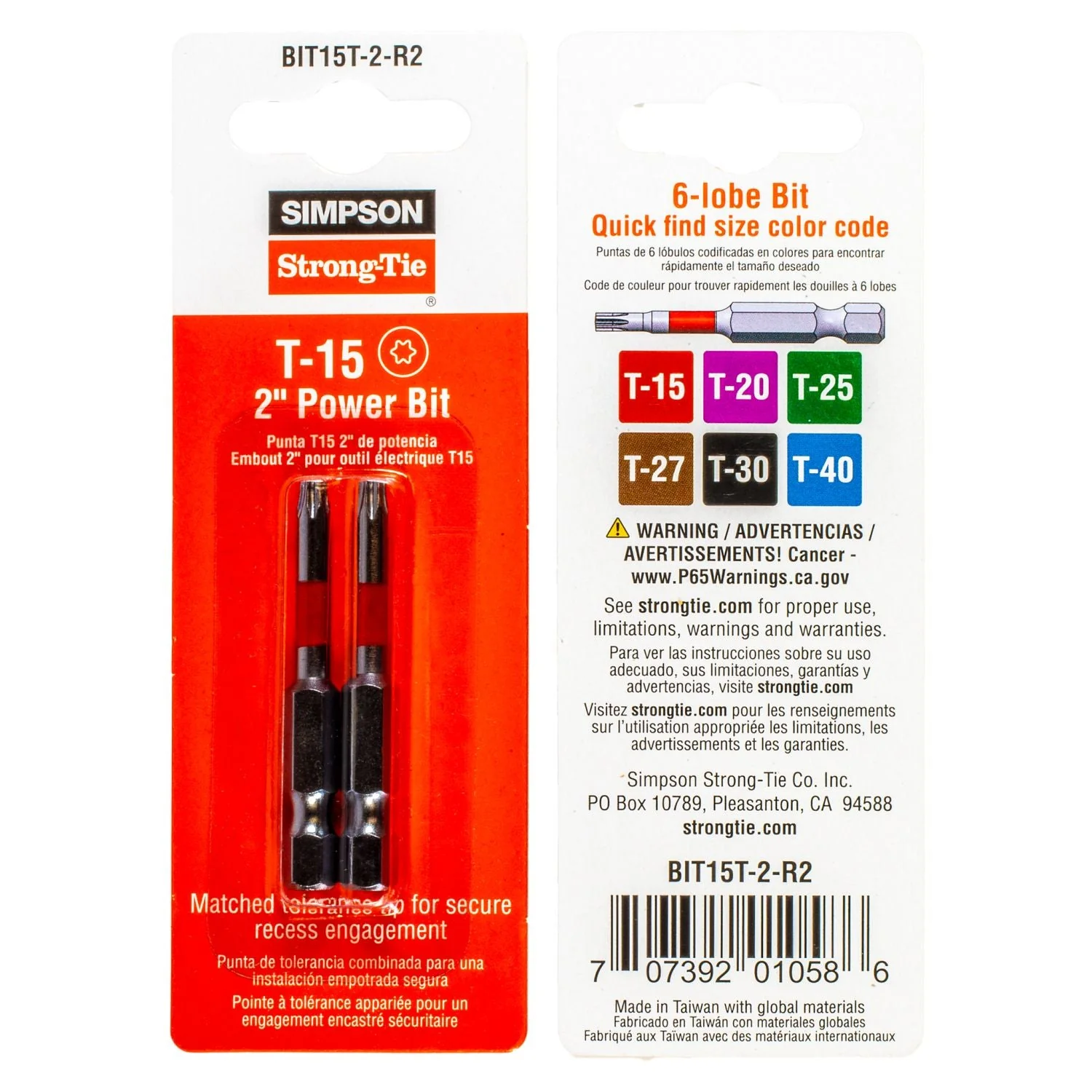 Simpson Strong-Tie BIT15T-2-R2 T15 6-Lobe-Drive 2-in. Power Bit, 2-Pack - Image 2