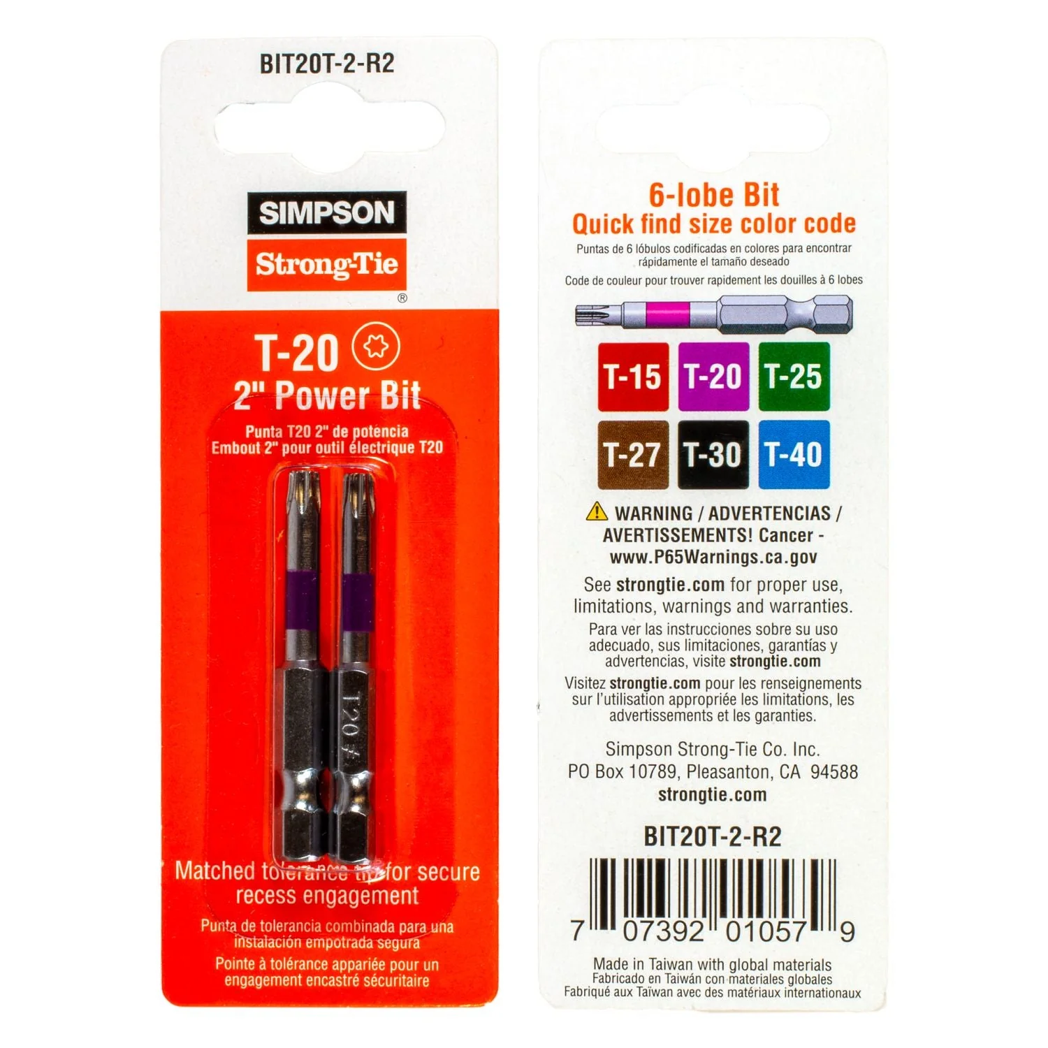 Simpson Strong-Tie BIT20T-2-R2 T20 6-Lobe-Drive 2-in. Power Bit, 2-Pack - Image 2