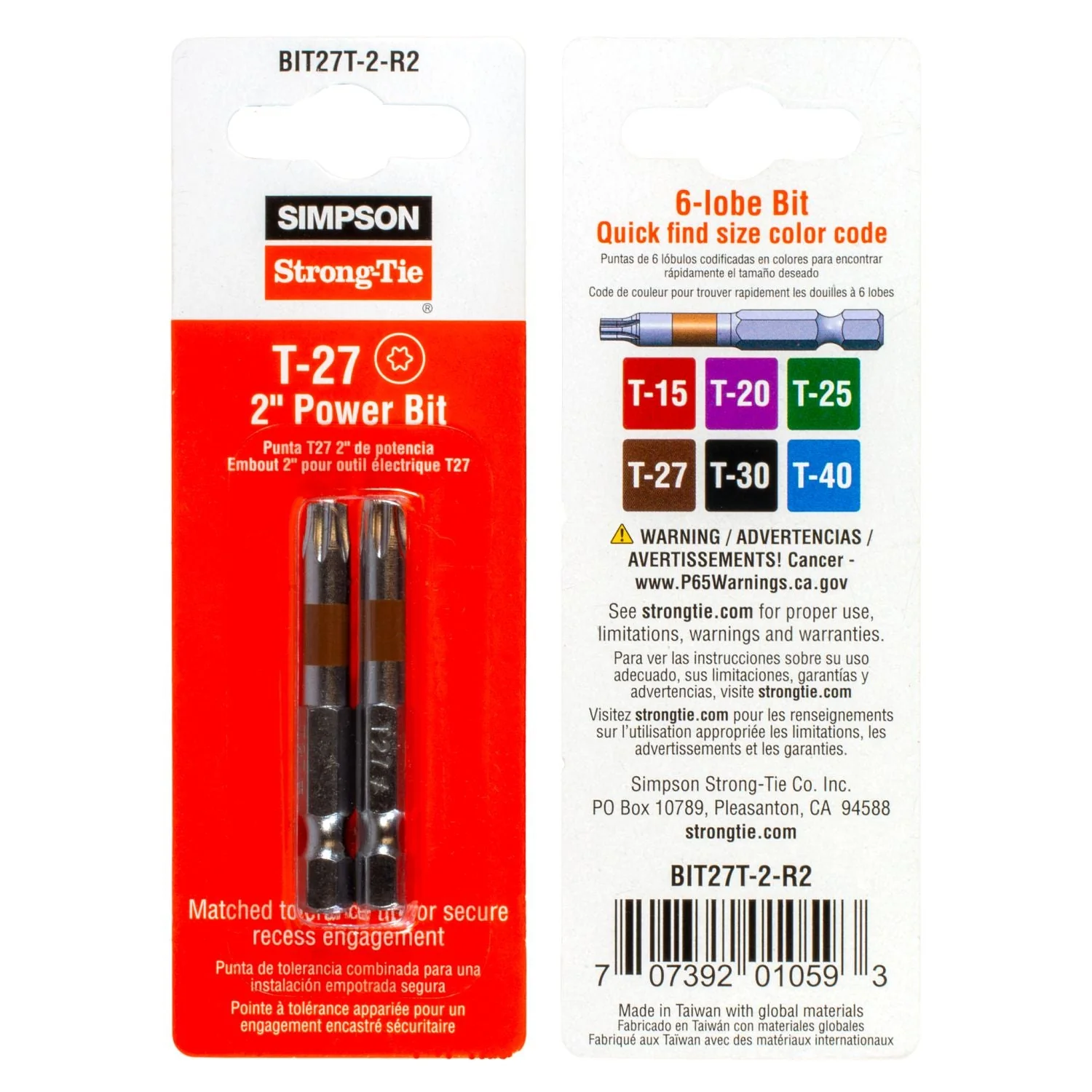 Simpson Strong-Tie BIT27T-2-R2 T27 6-Lobe-Drive 2-in. Power Bit, 2-Pack - Image 2