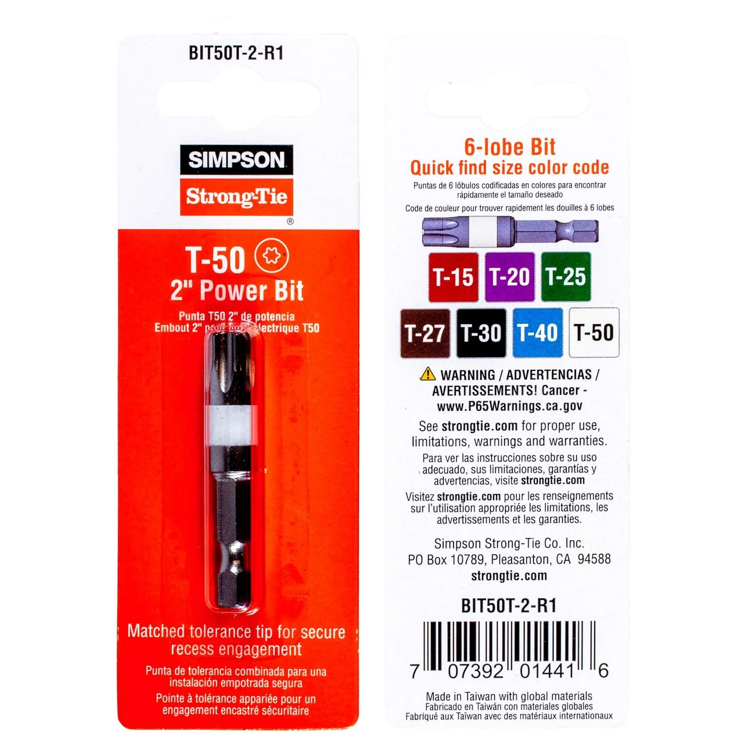 Simpson Strong-Tie BIT50T-2-R1 T50 6-Lobe Drive 2-in. Power Bit - Image 2