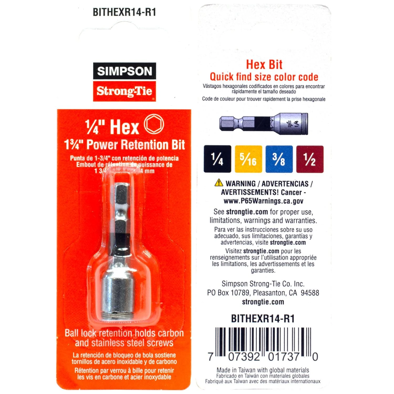 Simpson Strong-Tie BITHEXR14-R1 1/4-in. Hex Drive 1-3/4-in. Power Bit - Image 2