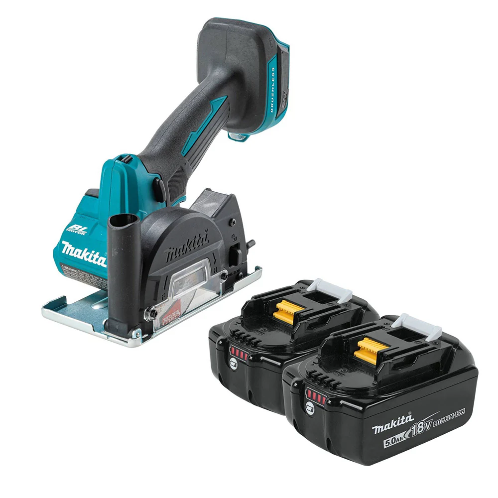 Makita XCM01Z 18V LXT Lithium-Ion Brushless Cordless 3″ Cut-Off Tool with 18V LXT 5.0Ah Batteries, 2-Pack