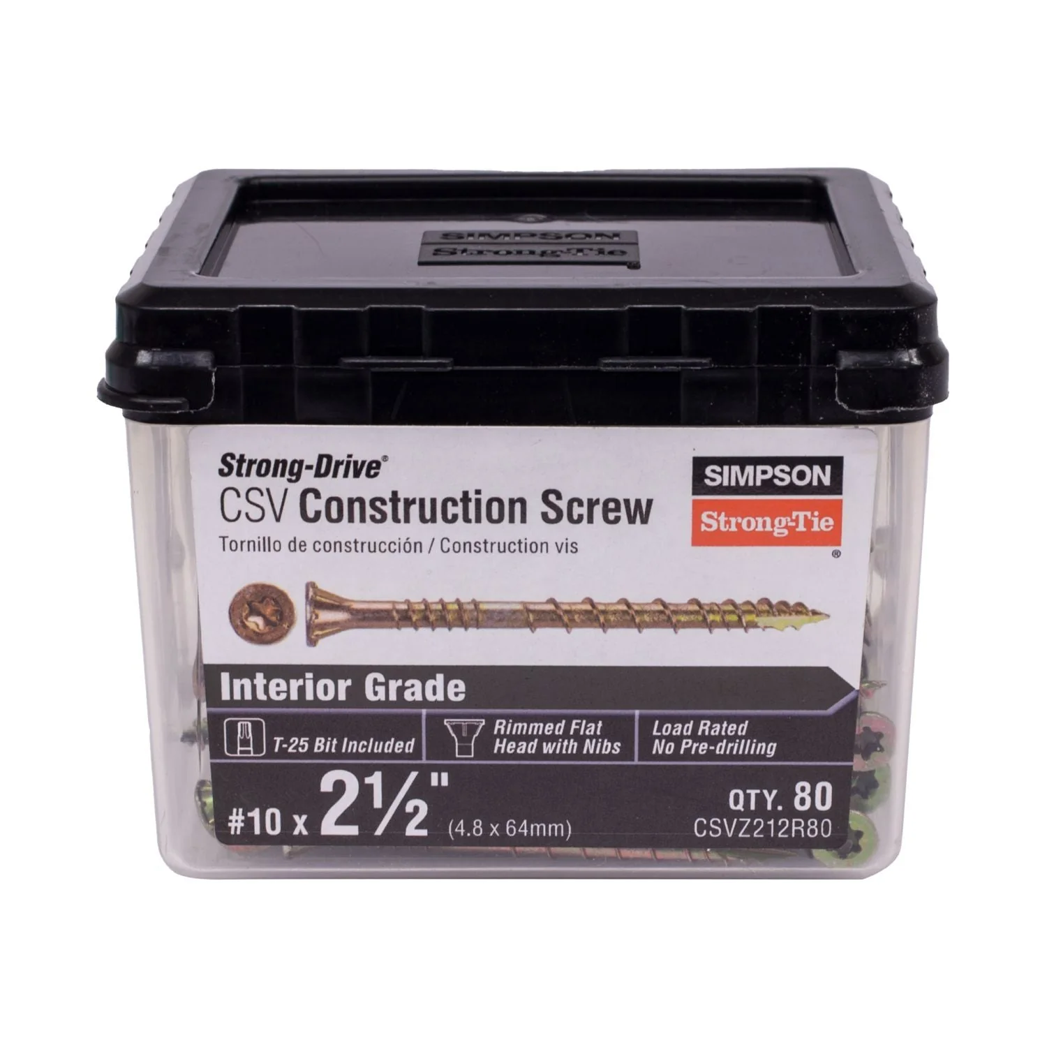 Simpson Strong-Tie CSVZ212R80 Strong-Drive CSV Construction Screw,  #10 x 2-1/2-in. T25, Flat Head, Yellow Zinc, 80-Pack - Image 2