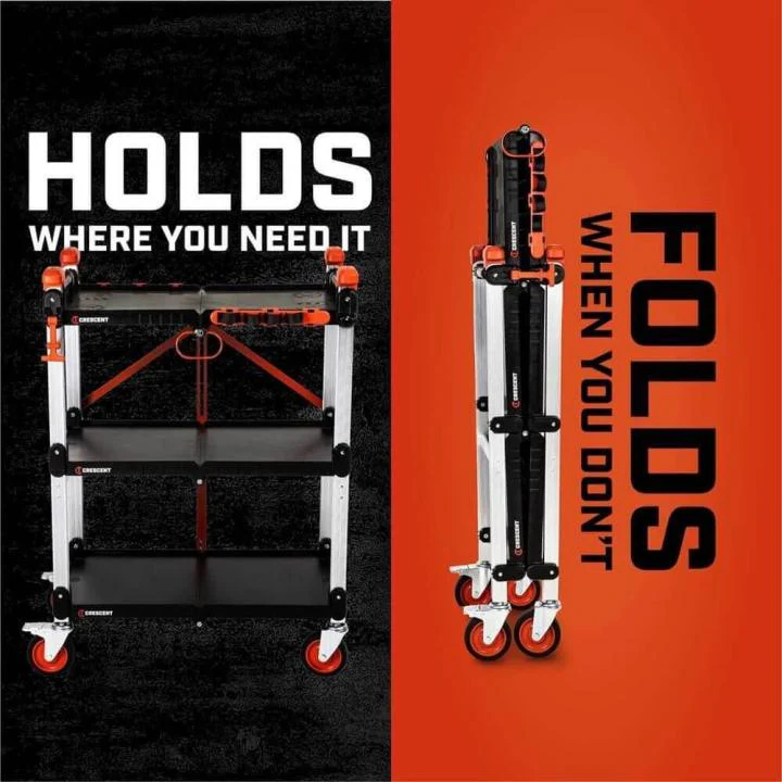 Crescent F3SCBL SITERUNNER 3 Shelf Folding Jobsite Cart - Image 2