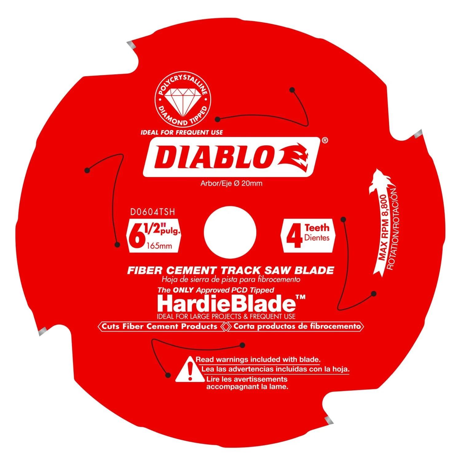 Diablo D0604TSH Diablo 6-1/2-in. 4-Teeth Track Saw Blade for JamesHardie and Fiber Cement - Image 1