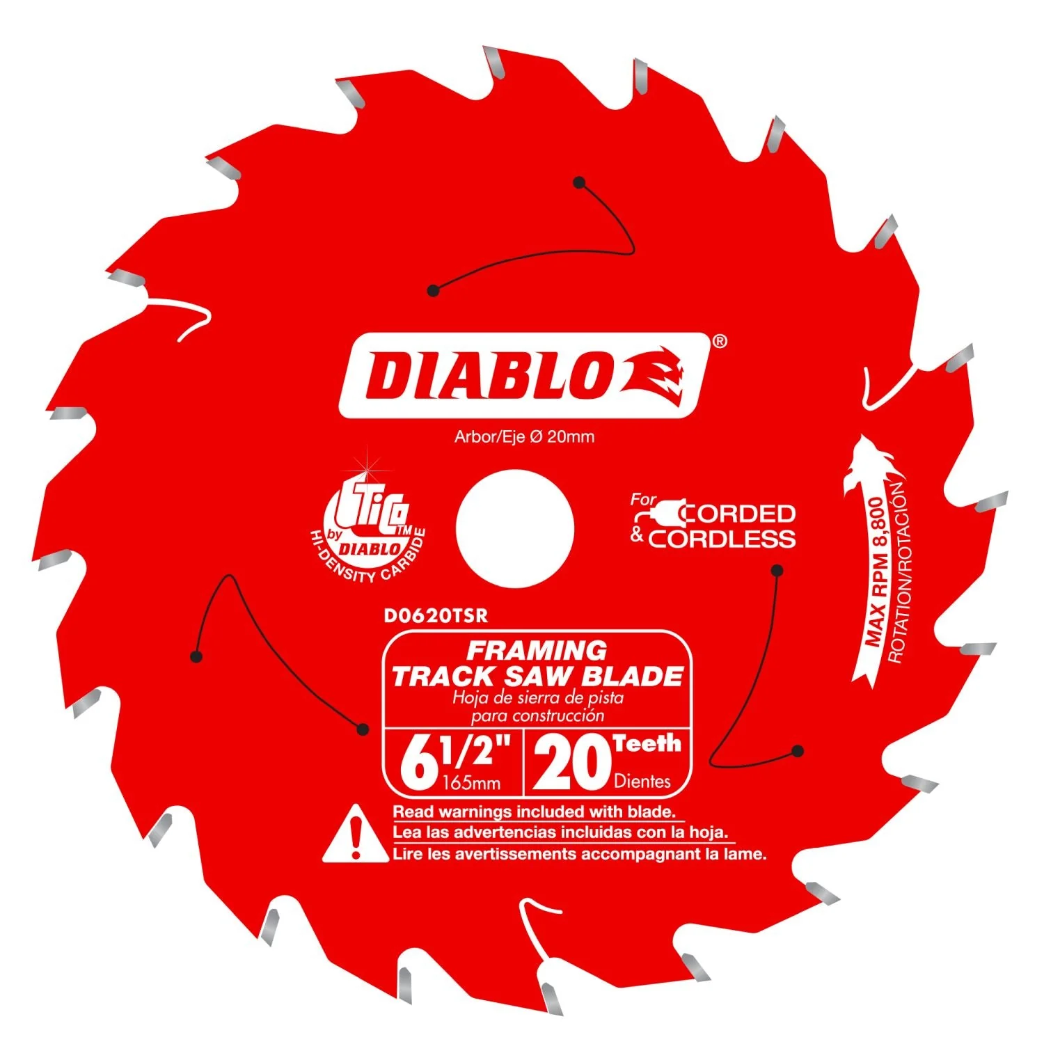Diablo D0620TSR Diablo 6-1/2-in. 20-Teeth Track Saw Blade for Framing