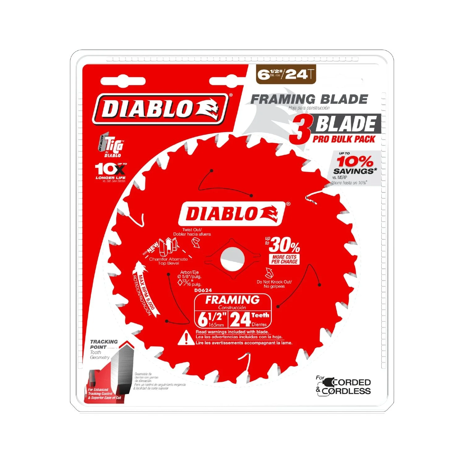 Diablo D0624X3 6-1/2 in. x 24 Tooth Framing Saw Blades for Wood (3-Pack) - Image 2