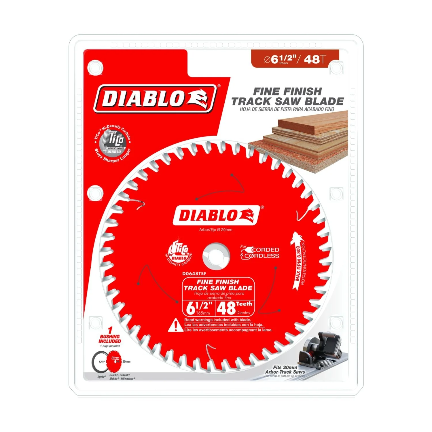 Diablo D0648TSF 6-1/2 in. 48-Teeth Track Saw Blade for Fine Finish and Plywood - Image 2