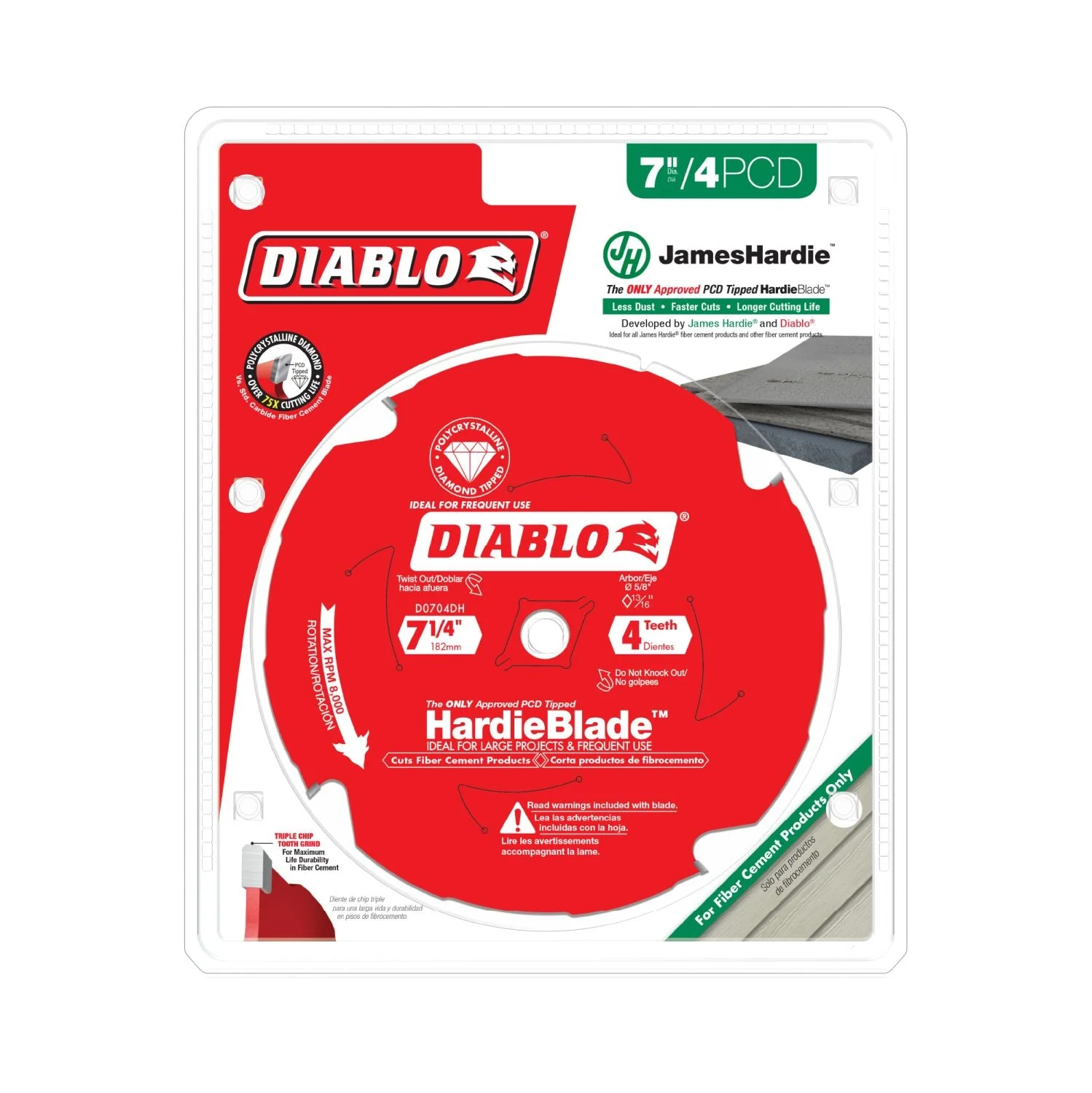 Diablo D0704DH 7-1/4 in. x 4-Tooth  (PCD) Fiber Cement HardieBlade - Image 1