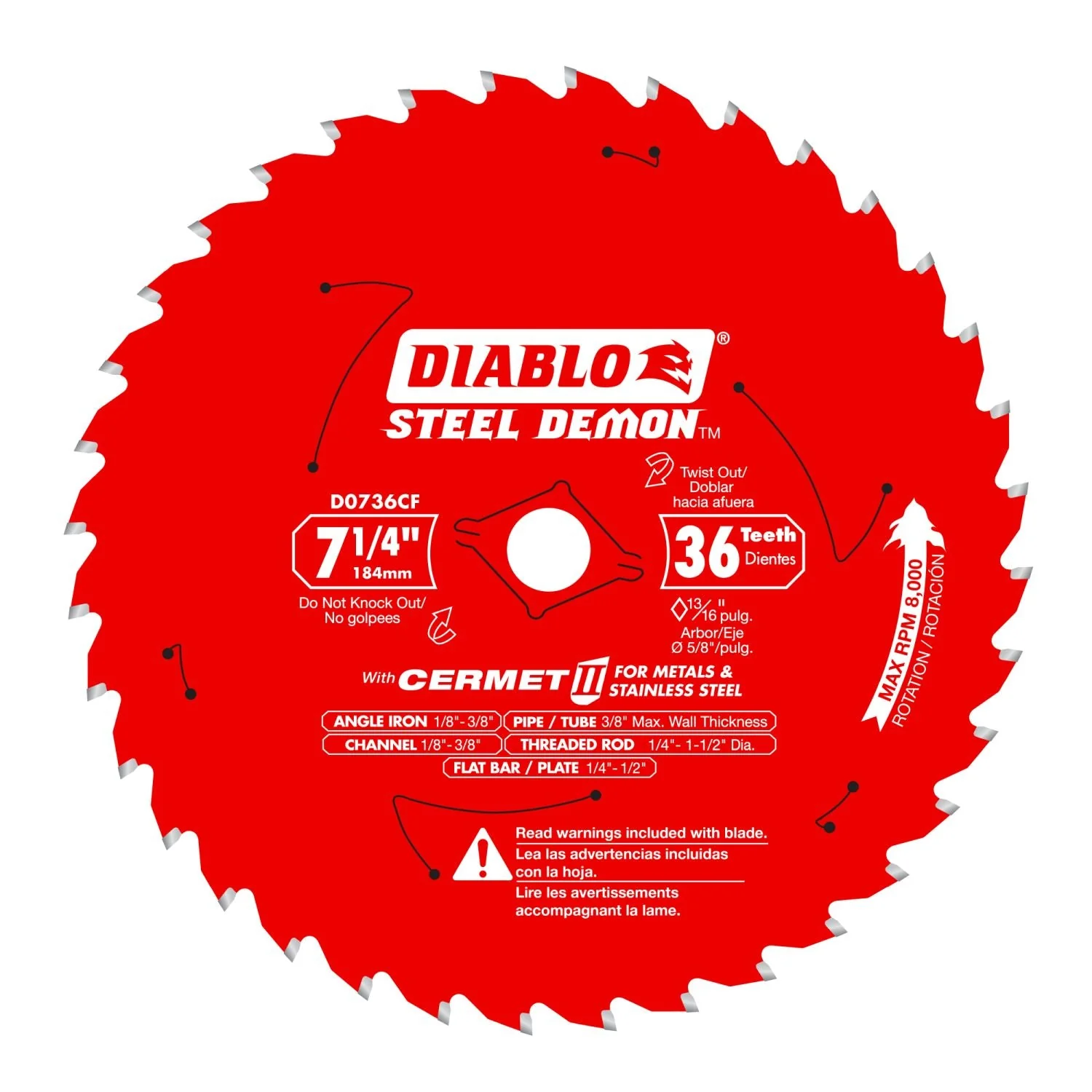 Diablo D0736CF 7-1/4-in. x 36-Teeth Steel Demon Cermet II Saw Blade for Thick Metal - Image 1