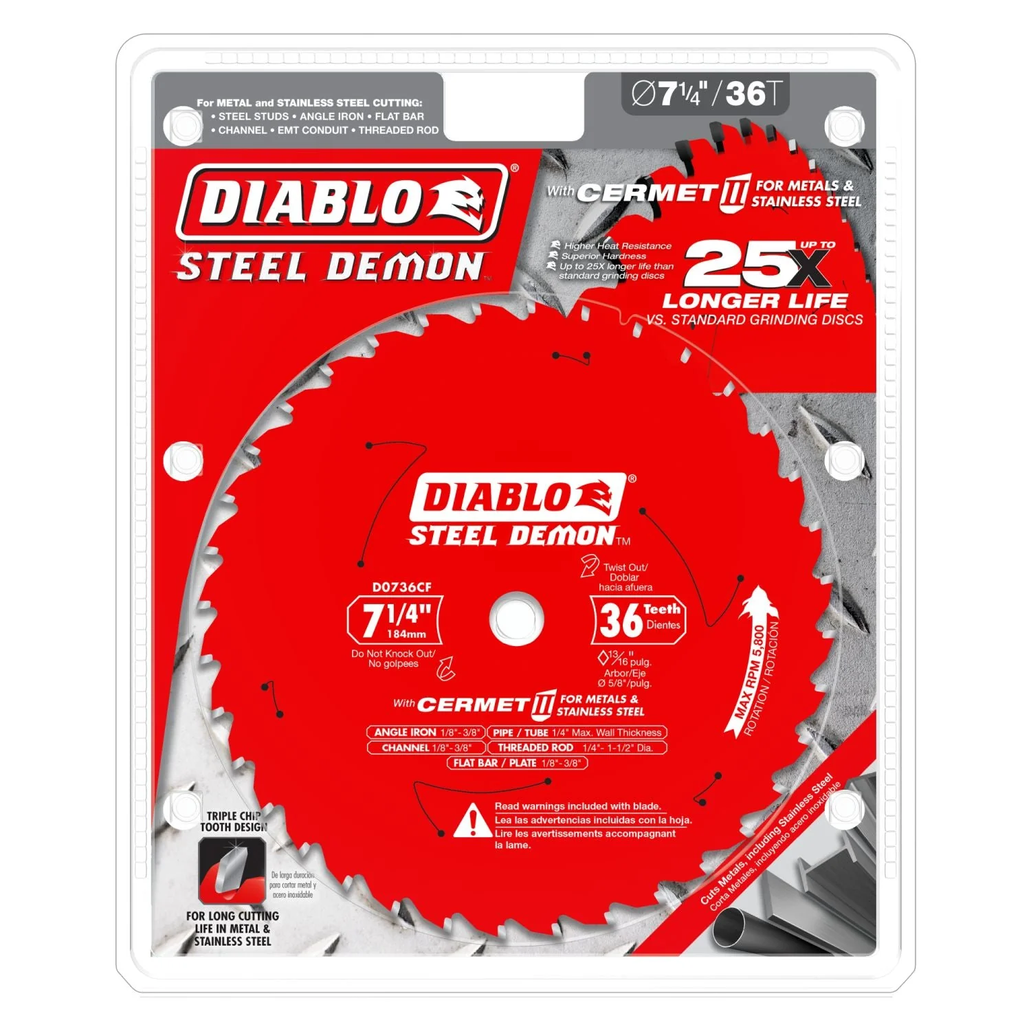 Diablo D0736CF 7-1/4-in. x 36-Teeth Steel Demon Cermet II Saw Blade for Thick Metal - Image 2