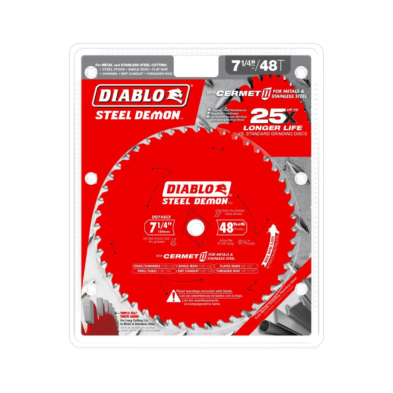 Diablo D0748CFA 7-1/4 in. x 48 Tooth Steel Demon Cermet II Saw Blade for Metals & Stainless Steel - Image 1