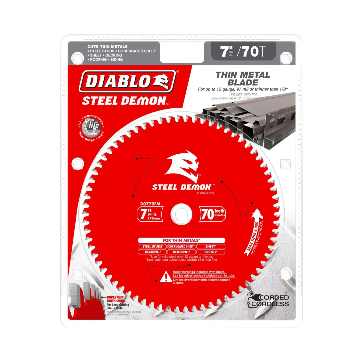Diablo D0770FM 7-1/4 in. x 70-Tooth  Steel Demon Metal Cutting Saw Blade