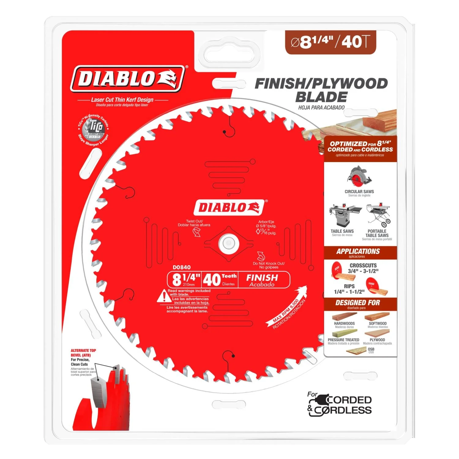 Diablo D0840X 8-1/4-in. x 40-Teeth Finishing Saw Blade for Wood - Image 1