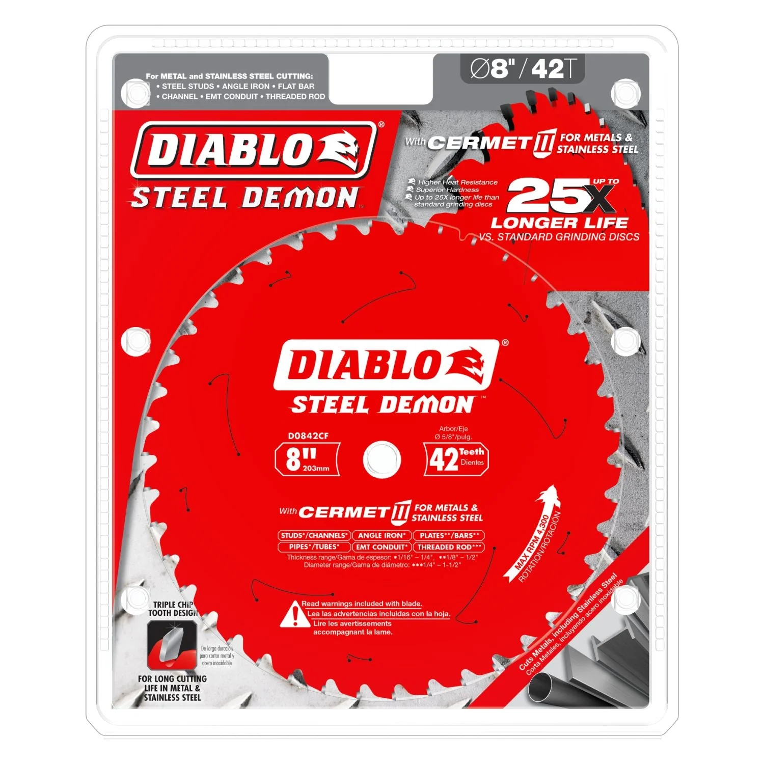Diablo D0842CF 8 in. x 42-Tooth  Steel Demon Cermet Metal and Stainless Steel Cutting Saw Blade - Image 1