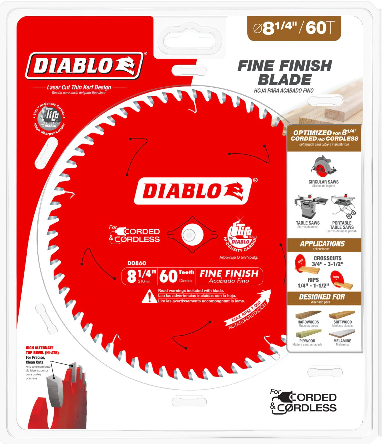 Diablo D0860X 8-1/4 in. x 60 Tooth Fine Finish Saw Blade for Wood - Image 2