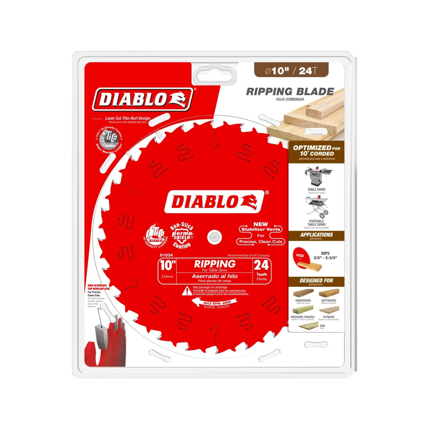 Diablo D1024X 10-in. x 24-Teeth Ripping Saw Blade for Wood - Image 1