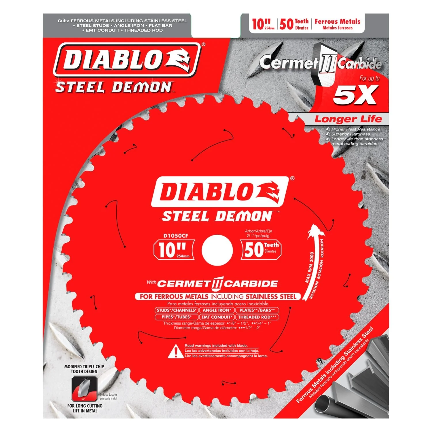 Diablo D1050CF 10 in. x 50-Tooth  Steel Demon Cermet Metal and Stainless Steel Cutting Saw Blade - Image 1