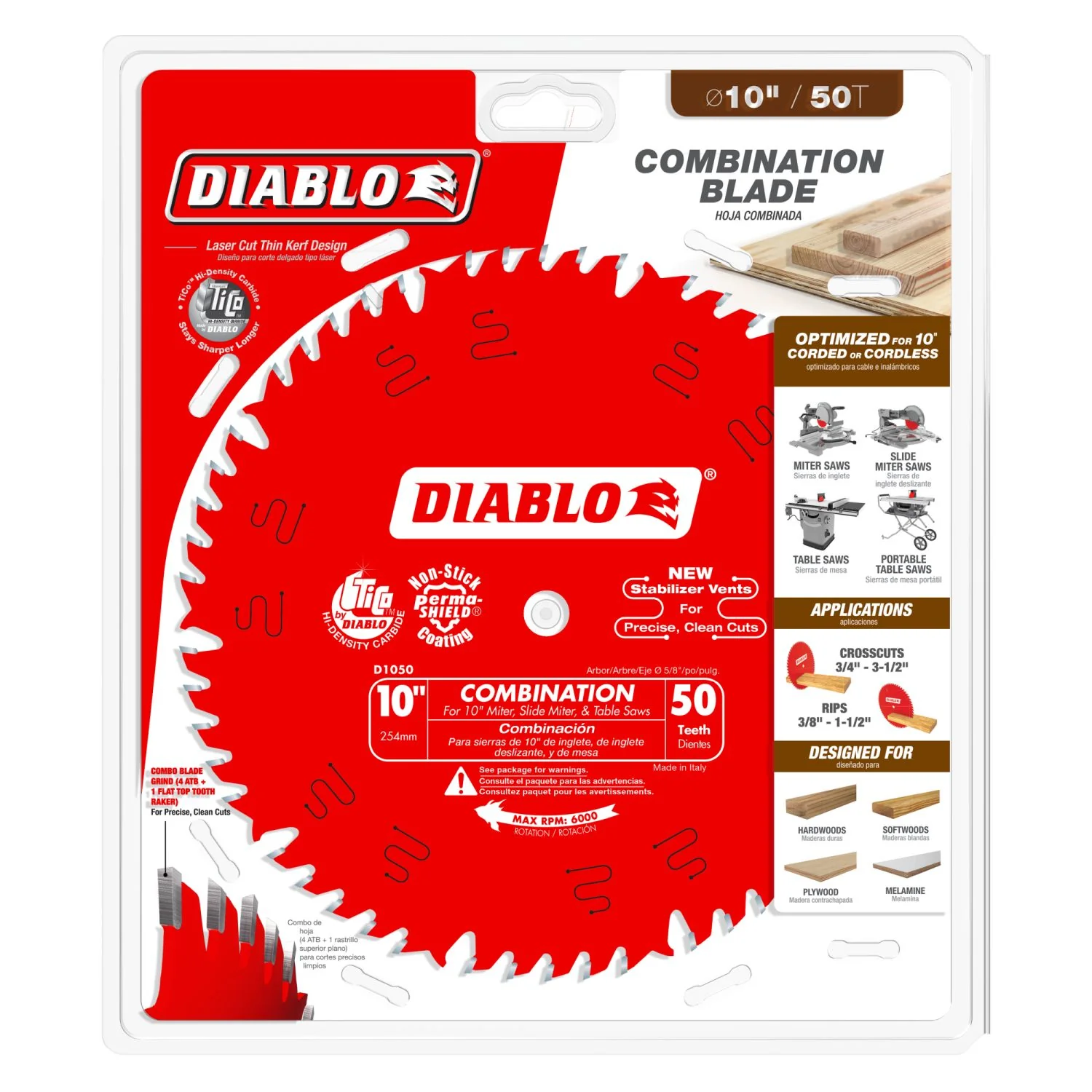 Diablo D1050X 10-in. x 50-Teeth Combination Saw Blade for Wood - Image 1