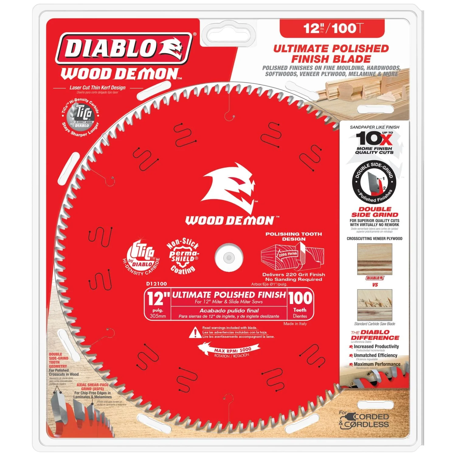 Diablo D12100X 12-in. x 100-Teeth Wood Demon Ultimate Polished Finish Saw Blade for Wood - Image 1