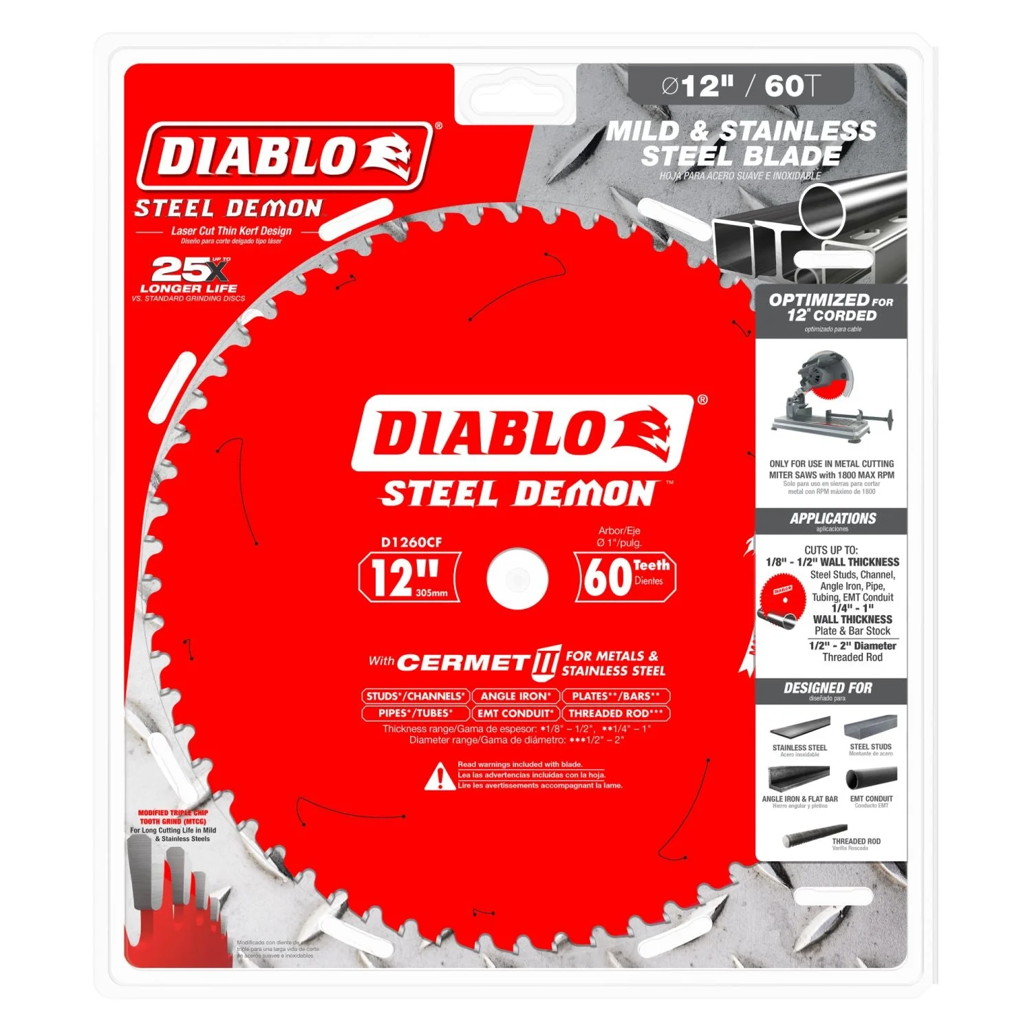 Diablo D1260CF 12 in. x 60-Tooth  Steel Demon Cermet Metal and Stainless Steel Cutting Saw Blade - Image 1