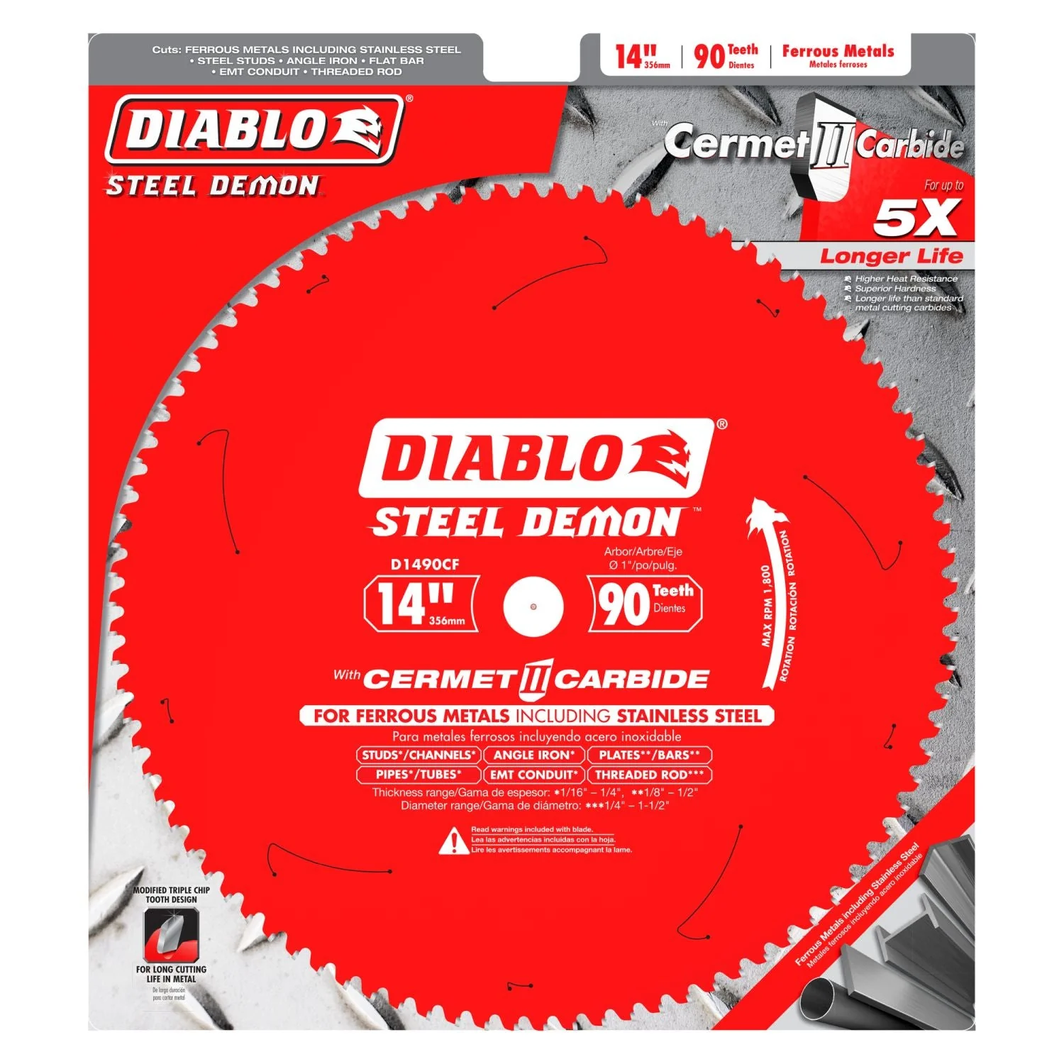 Diablo D1490CF 14-in. x 90-Teeth Steel Demon Cermet II Saw Blade for Thin Metal - Image 1