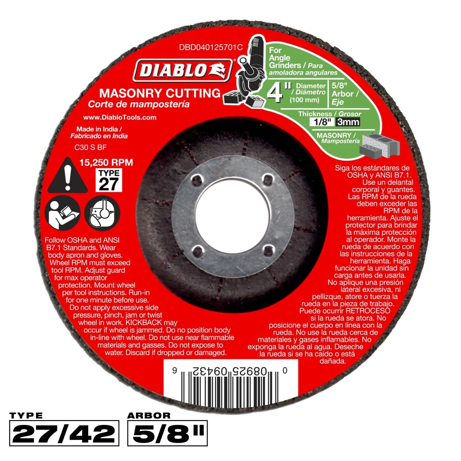Diablo DBD040125701C 4 Inch Masonry Cut Off Disc – Type 27
