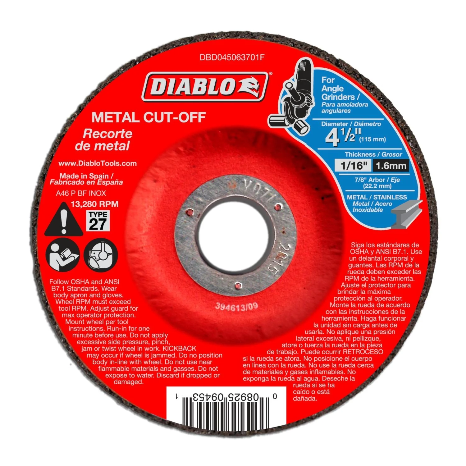 Diablo DBD045063710F 4-1/2 Inch Metal Cut Off Disc – Type 27 , 10-Pack